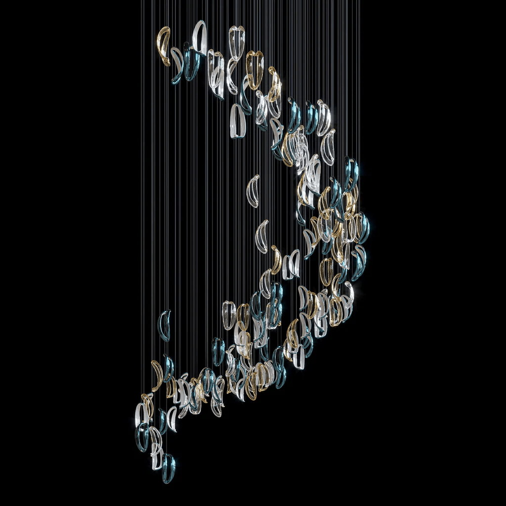 Aqua Ripple Glass Art Customize Chandelier - YIOSI