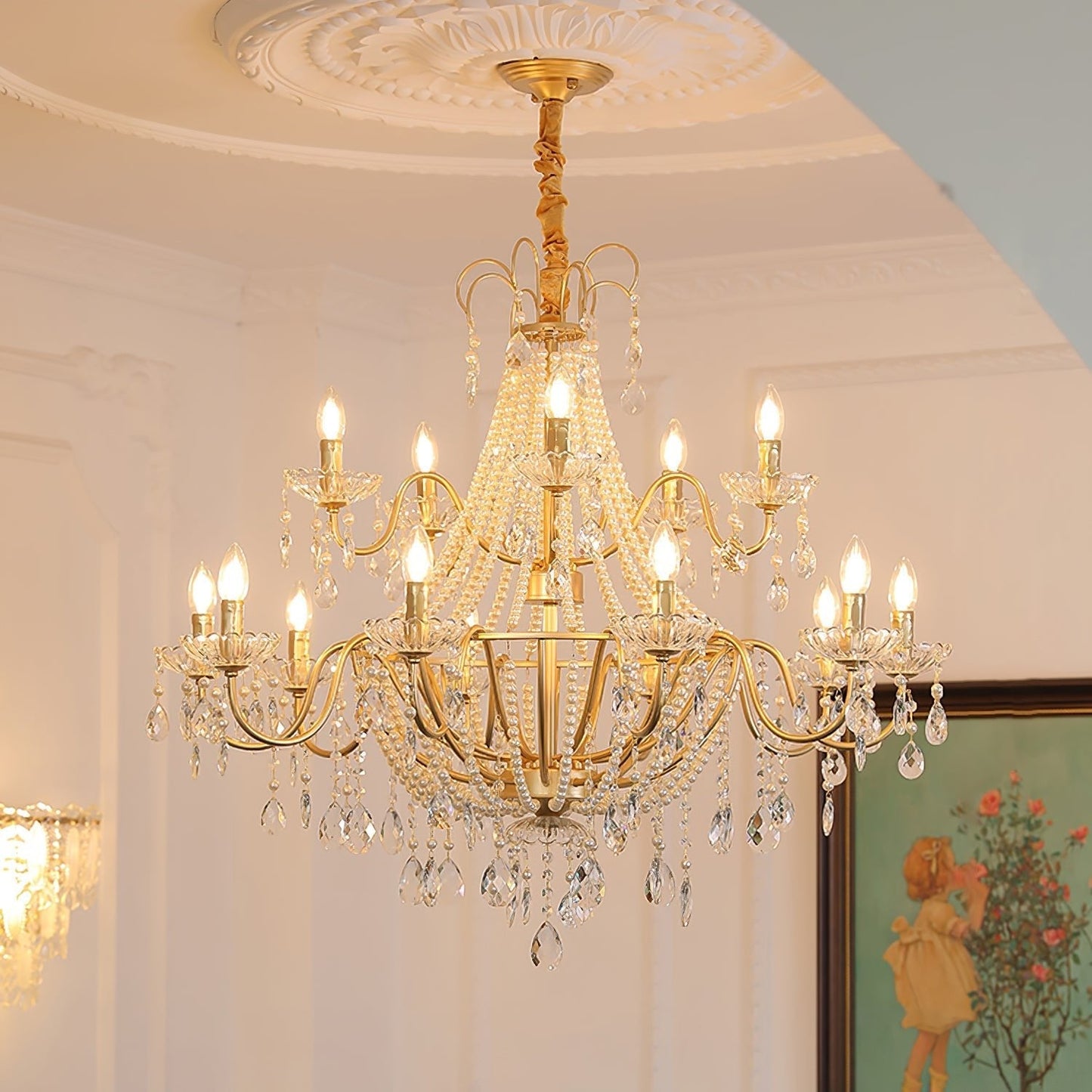 Arcadia Gold Crystal Chandelier with Multi-Head Luxurious Elegance