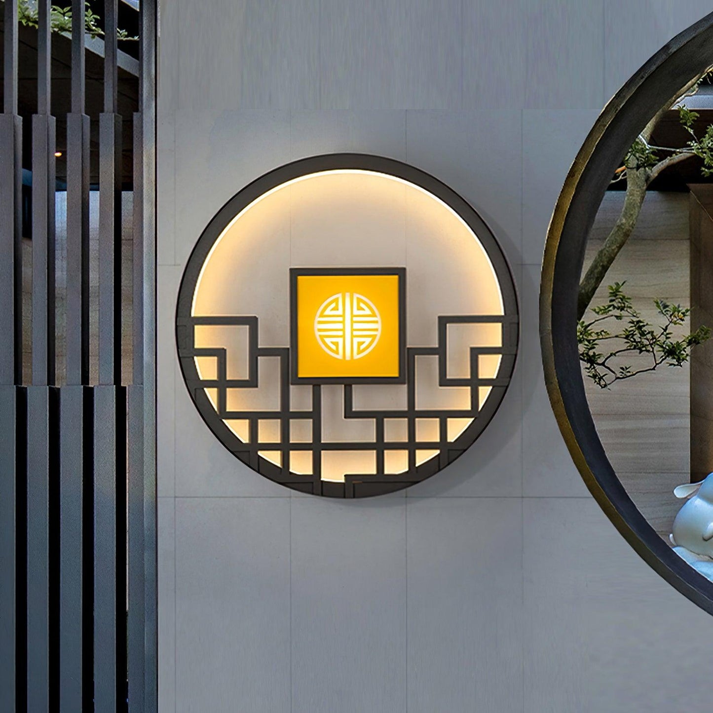 Asian Style Round Garden Wall Light - YIOSI