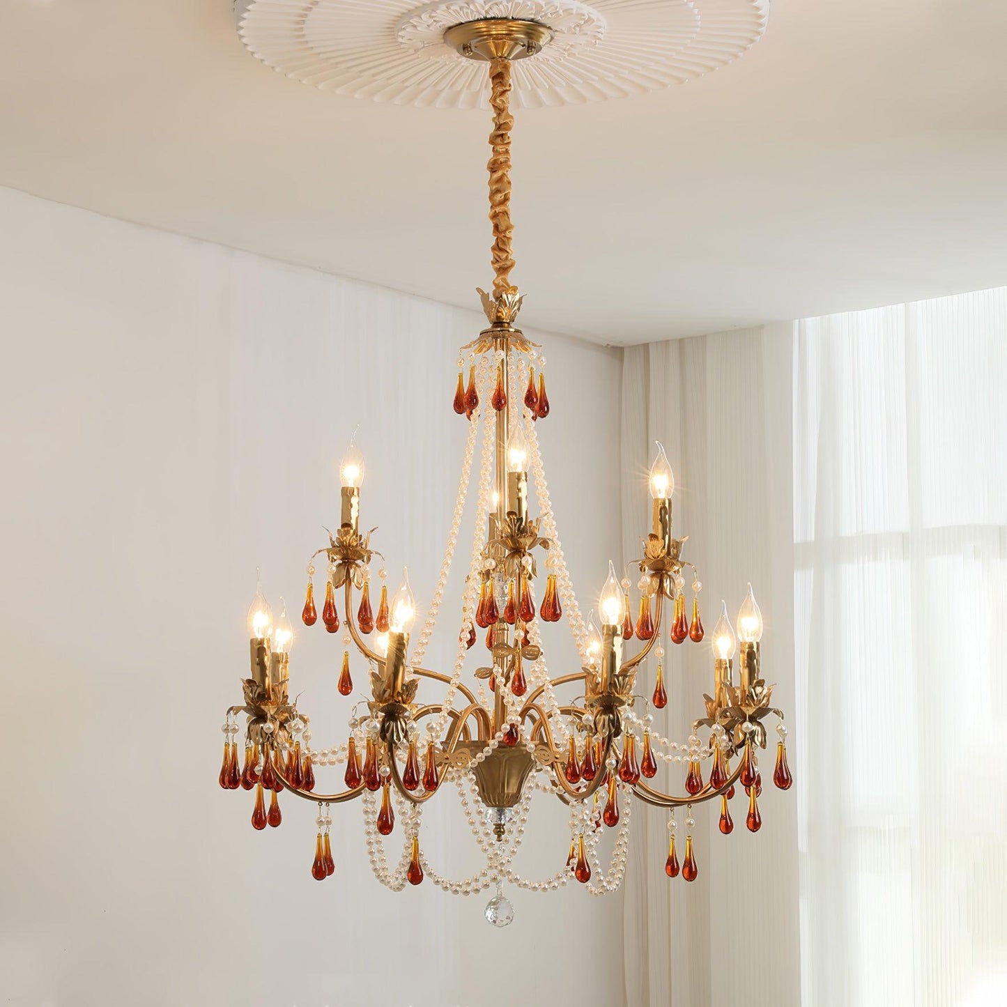 Aureate Amber Crystal Chandelier - YIOSI