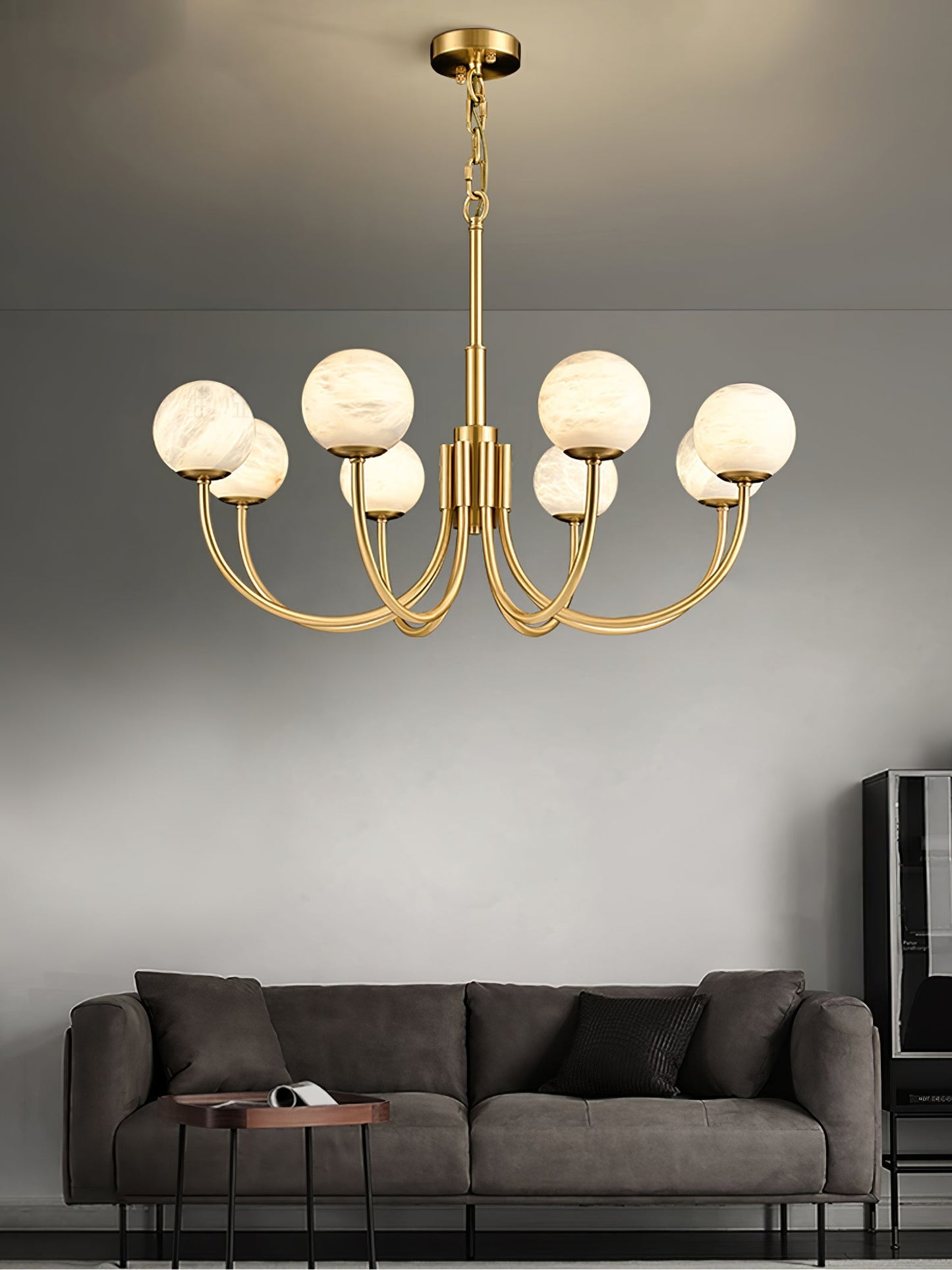 Aurelian Alabaster Globe Chandelier – Brass & White, 6‑10 Heads