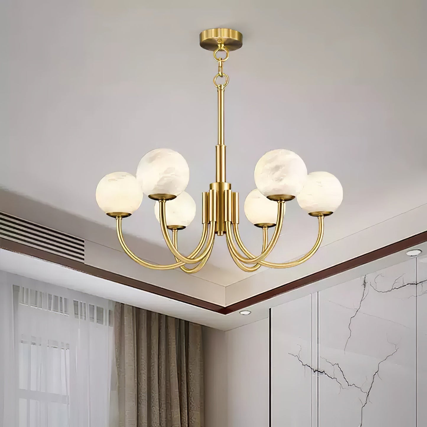 Aurelian Alabaster Globe Chandelier – Brass & White, 6‑10 Heads