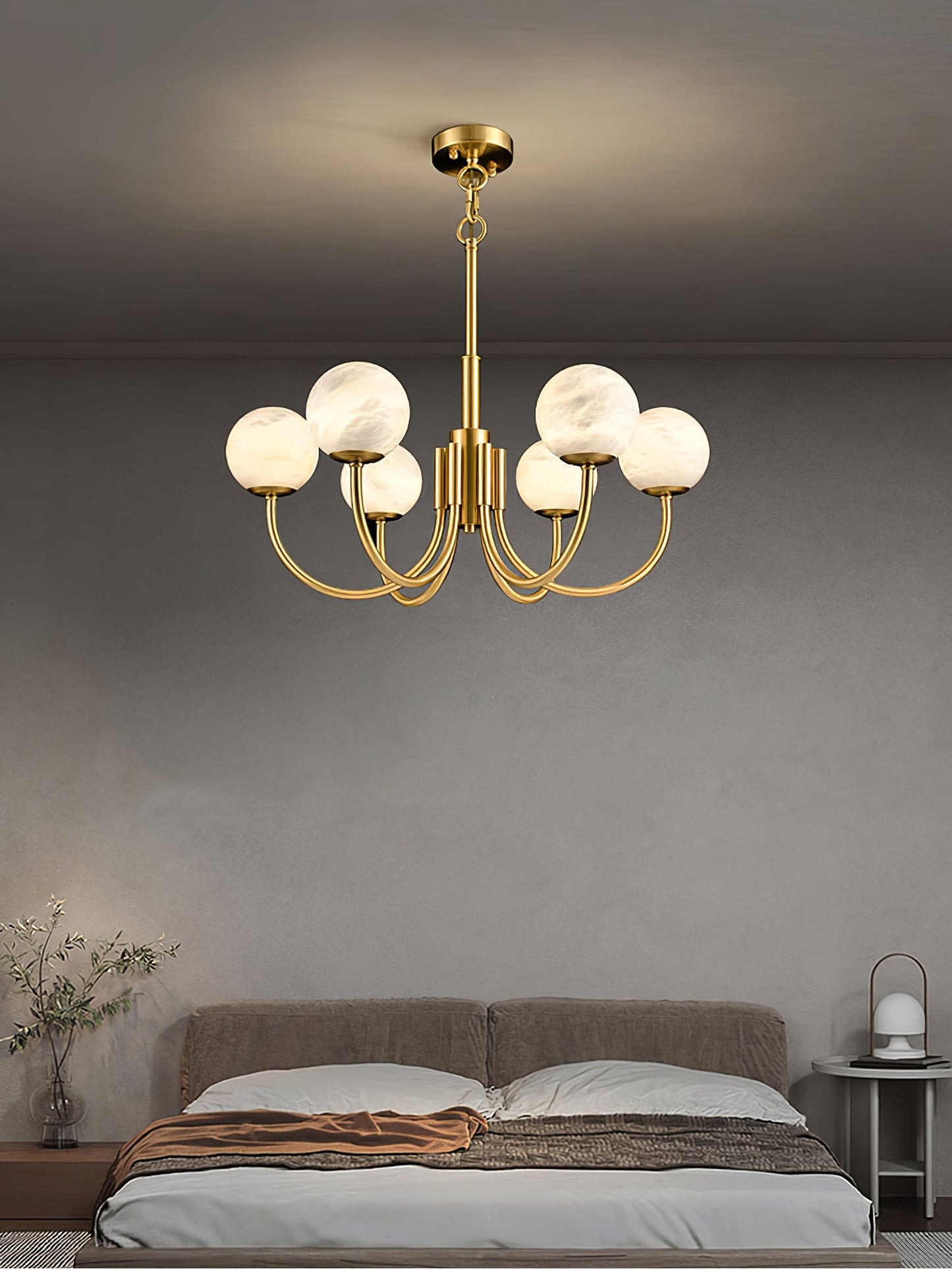 Aurelian Alabaster Globe Chandelier – Brass & White, 6‑10 Heads