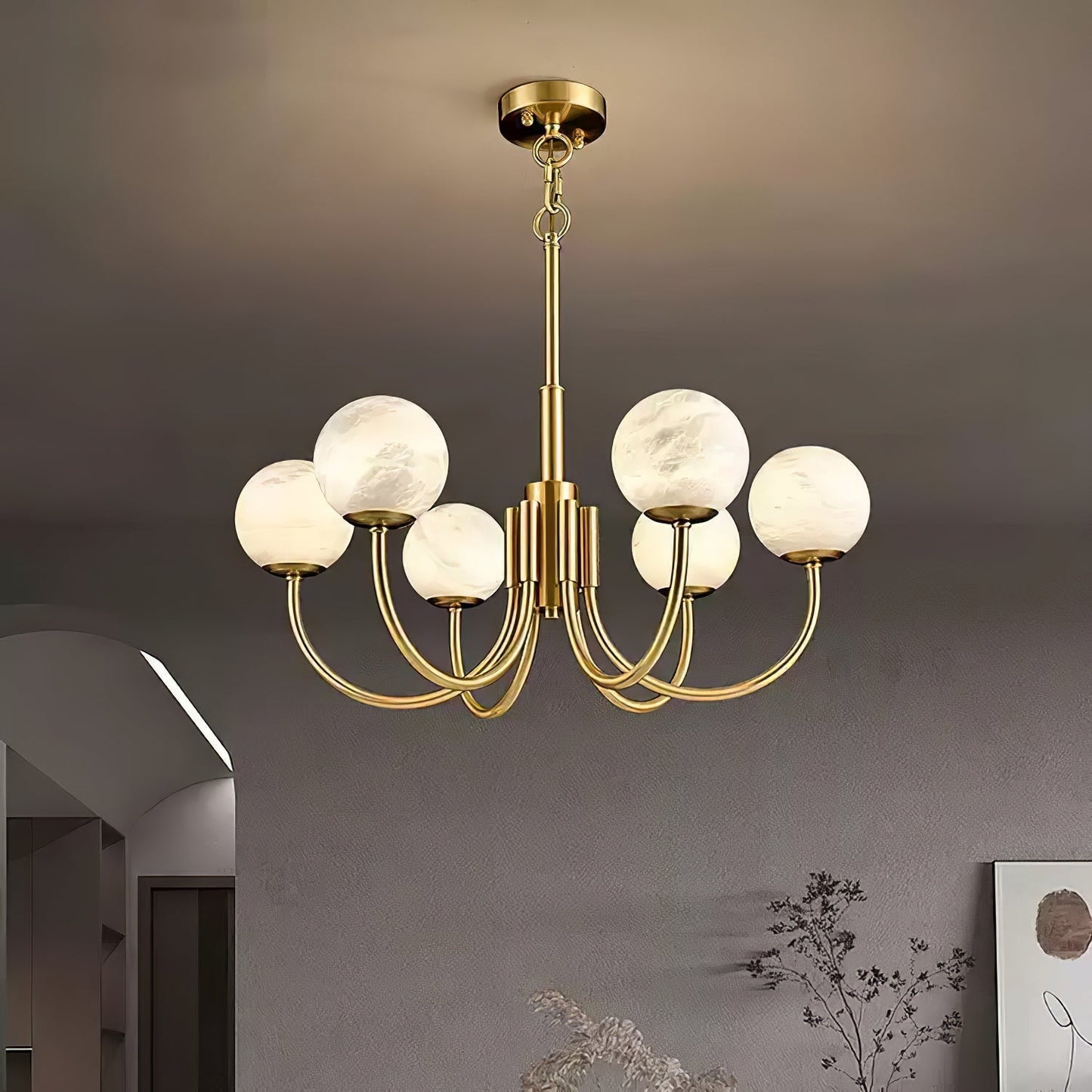 Aurelian Alabaster Globe Chandelier – Brass & White, 6‑10 Heads