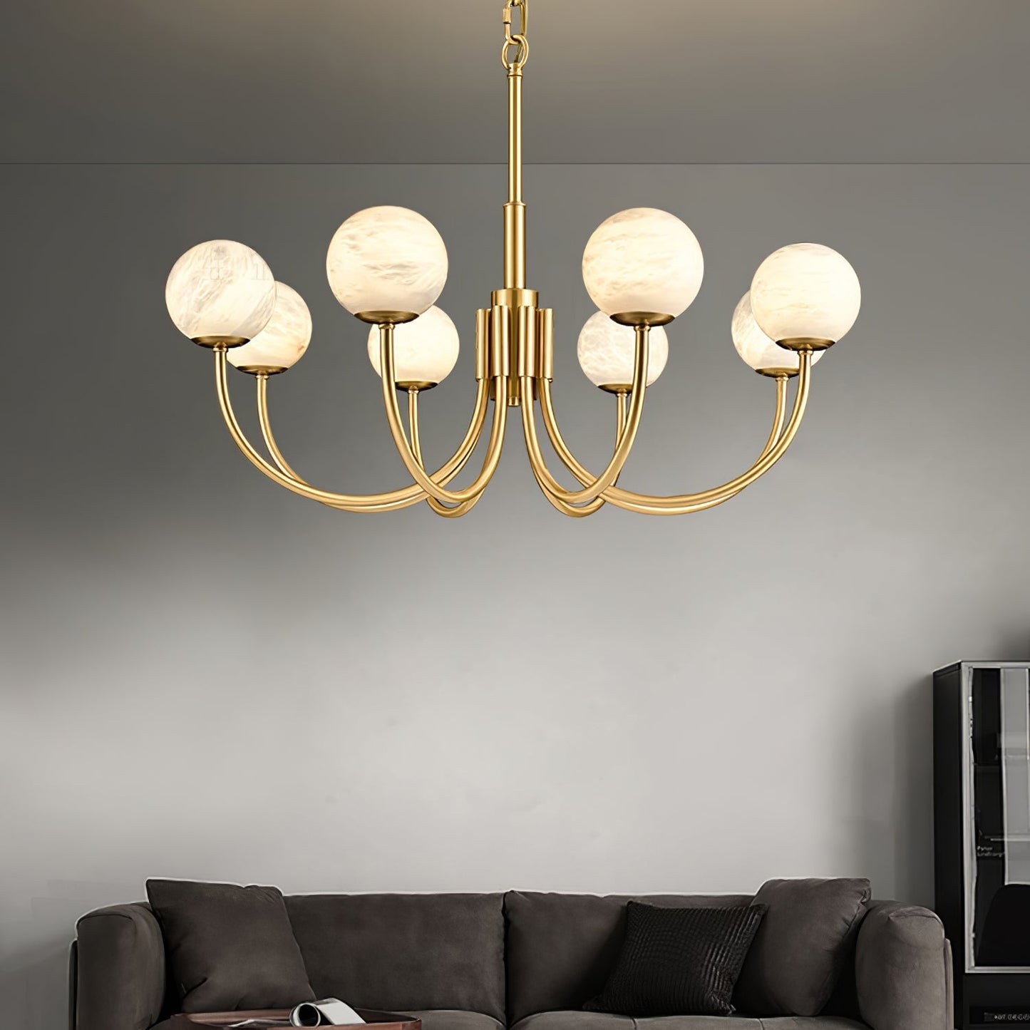 Aurelian Alabaster Globe Chandelier – Brass & White, 6‑10 Heads