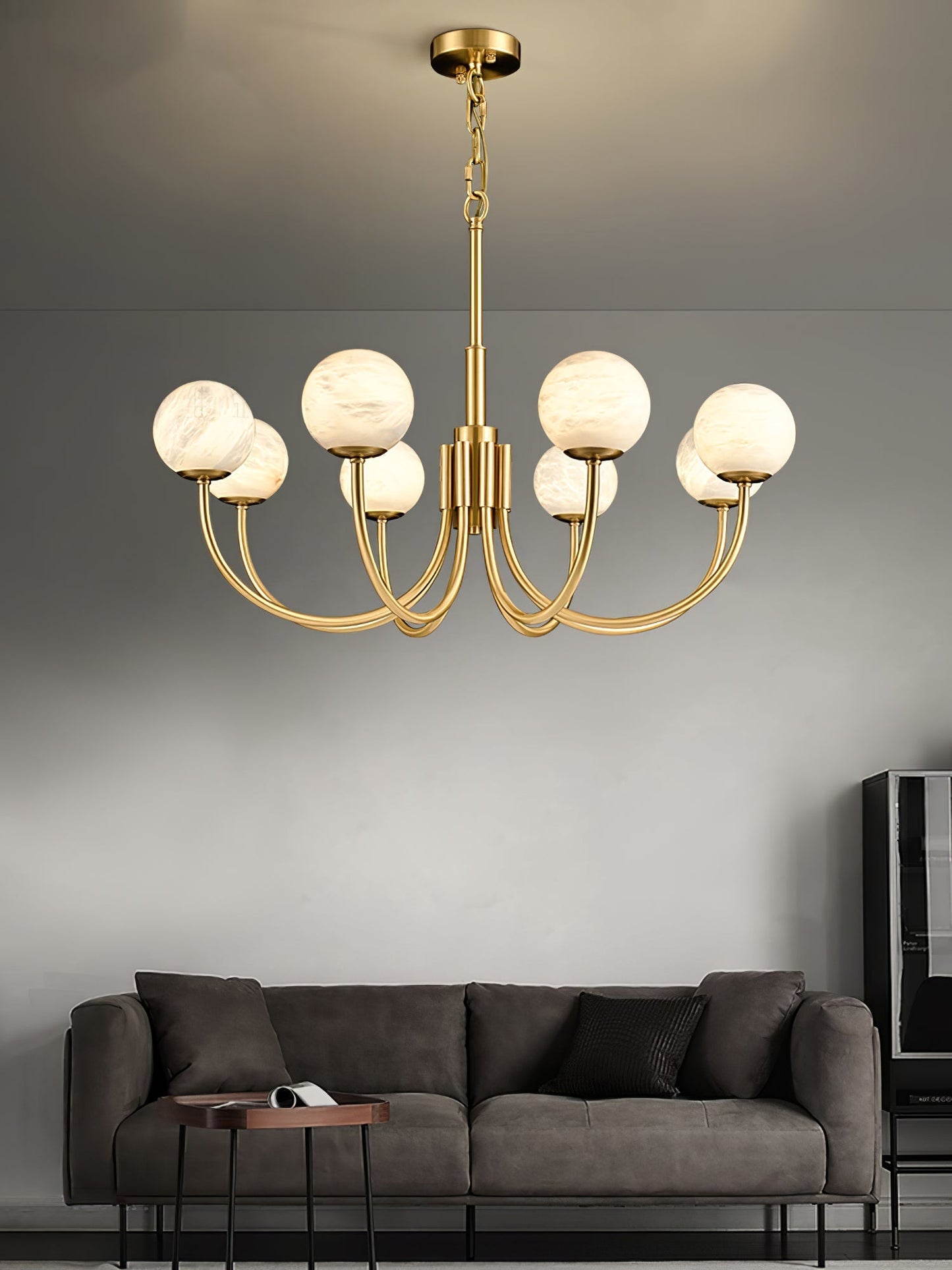 Aurelian Alabaster Globe Chandelier – Brass & White, 6‑10 Heads