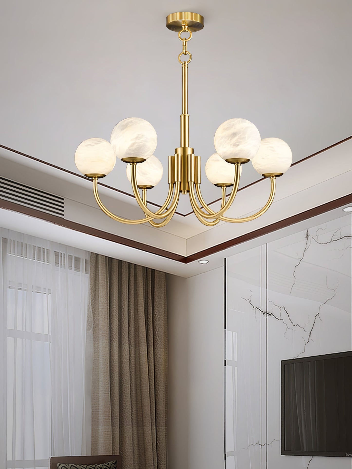 Aurelian Alabaster Globe Chandelier – Brass & White, 6‑10 Heads