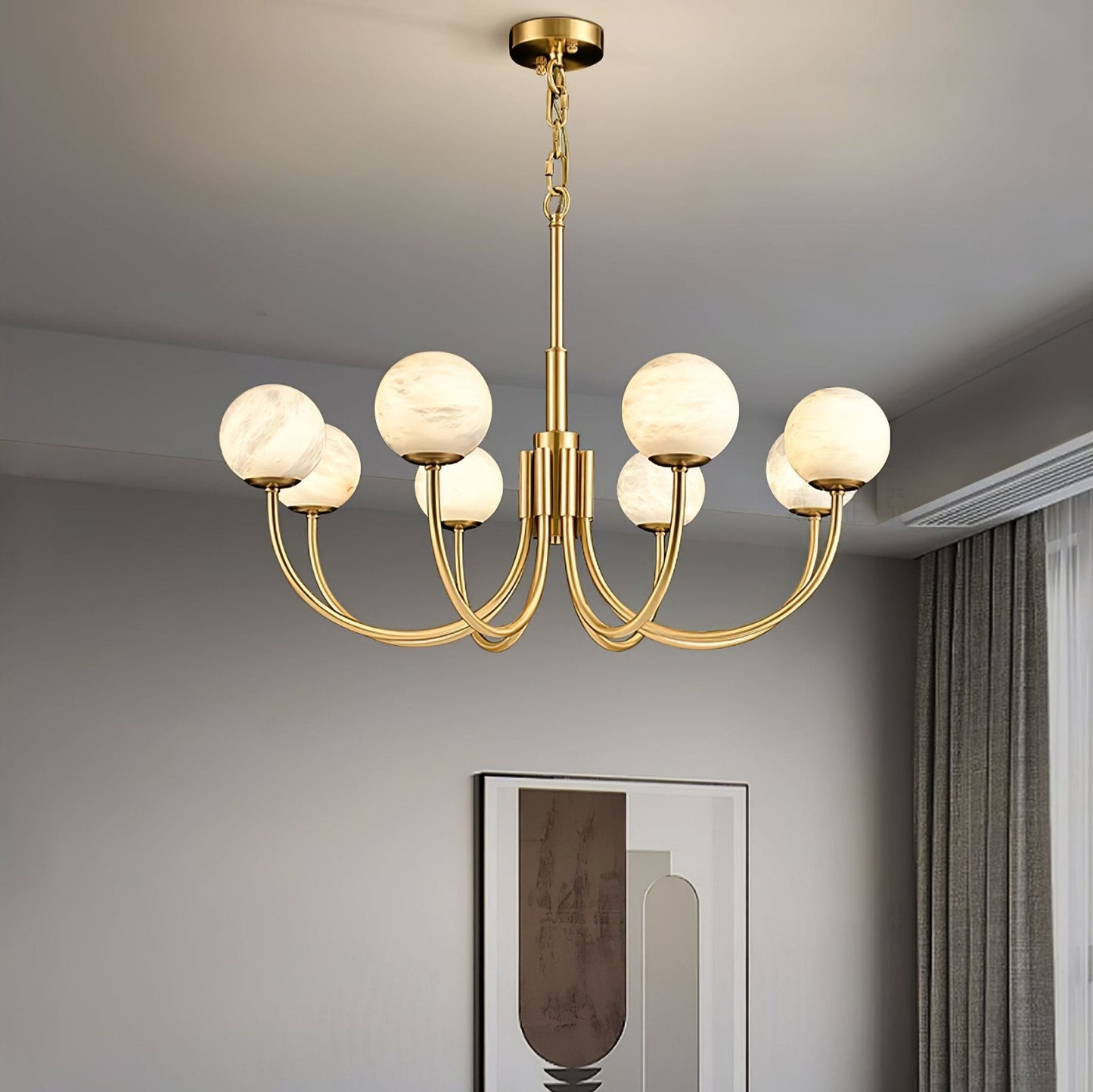 Aurelian Alabaster Globe Chandelier – Brass & White, 6‑10 Heads