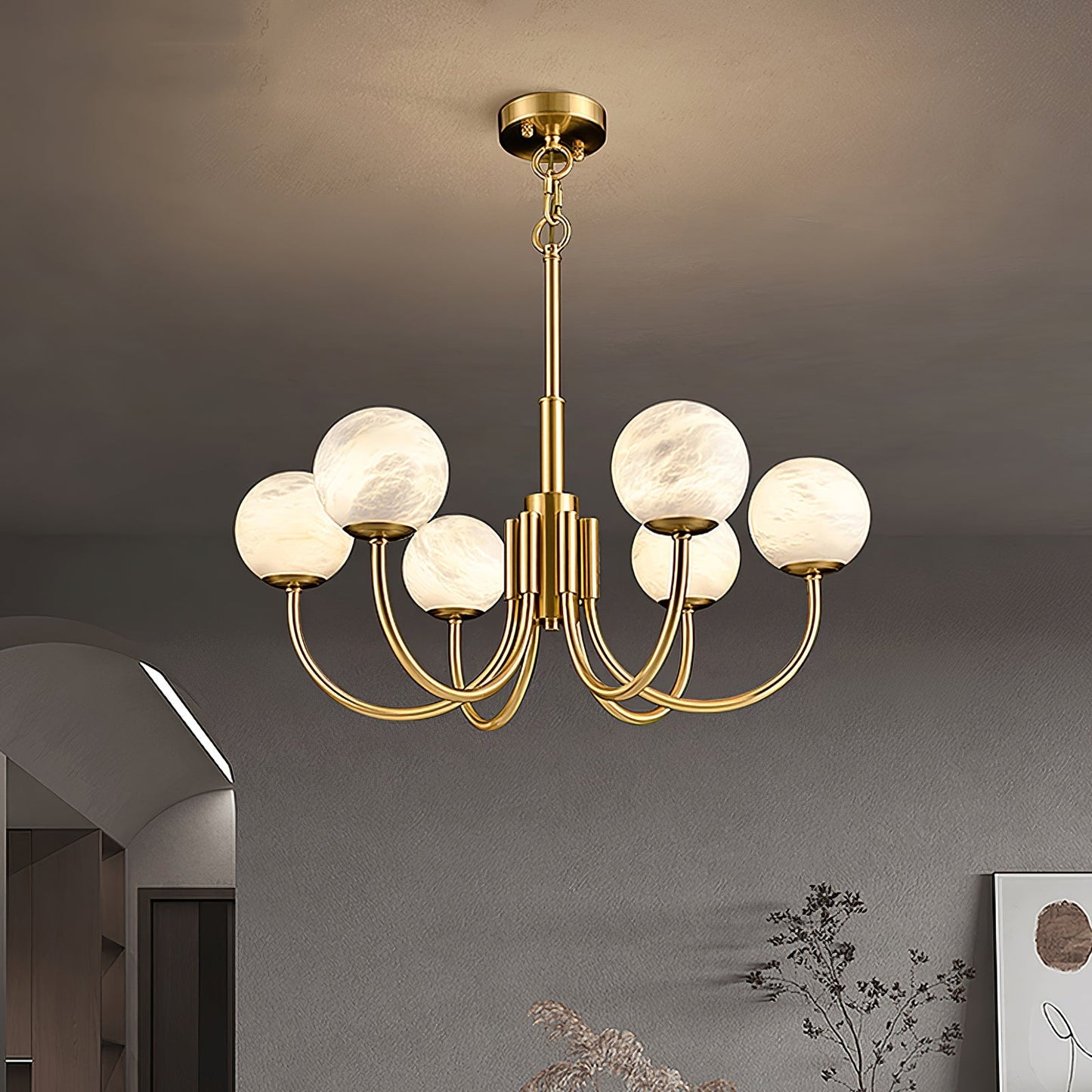 Aurelian Alabaster Globe Chandelier – Brass & White, 6‑10 Heads