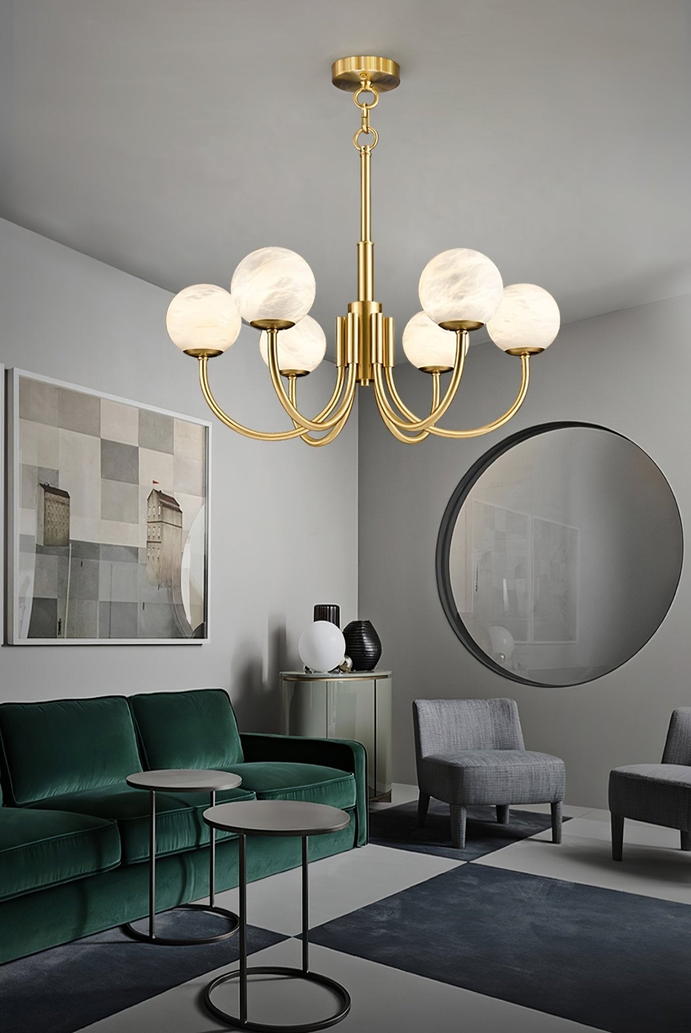 Aurelian Alabaster Globe Chandelier – Brass & White, 6‑10 Heads
