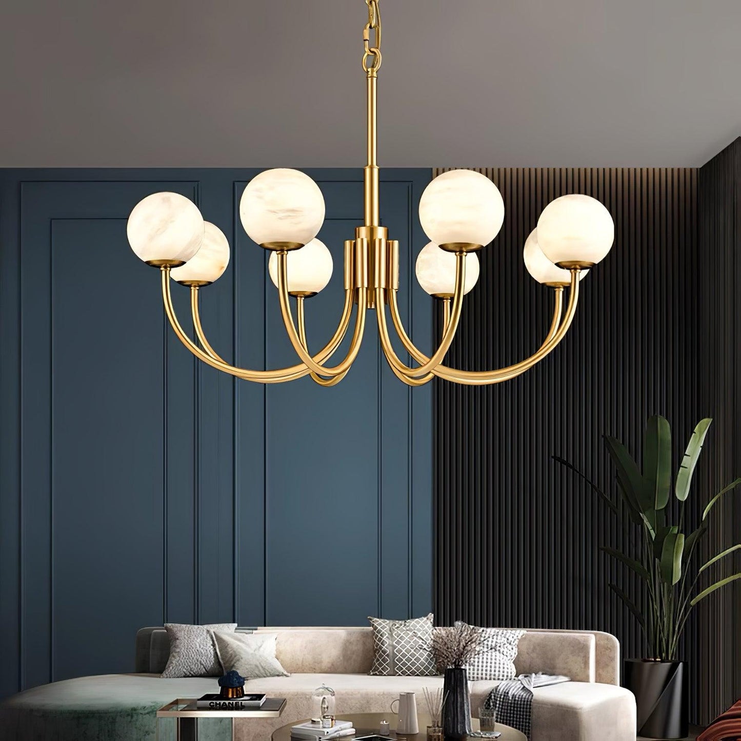 Aurelian Alabaster Globe Chandelier – Brass & White, 6‑10 Heads