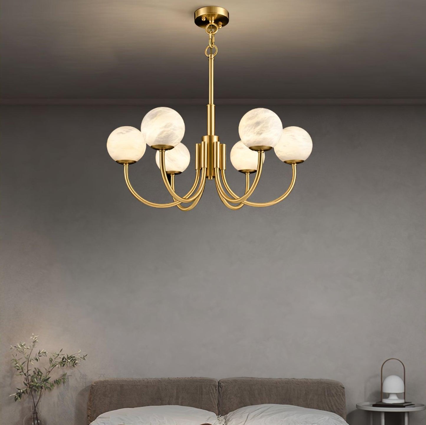 Aurelian Alabaster Globe Chandelier – Brass & White, 6‑10 Heads