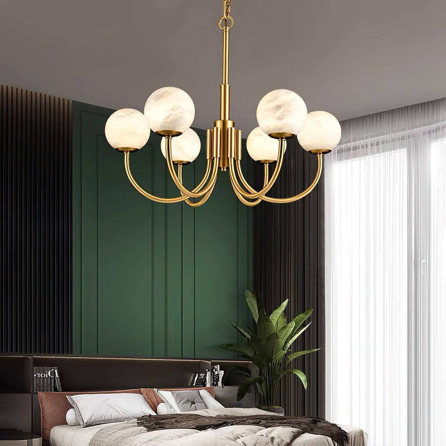 Aurelian Alabaster Globe Chandelier – Brass & White, 6‑10 Heads