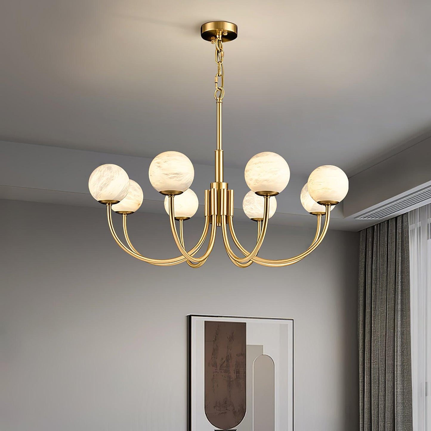 Aurelian Alabaster Globe Chandelier – Brass & White, 6‑10 Heads