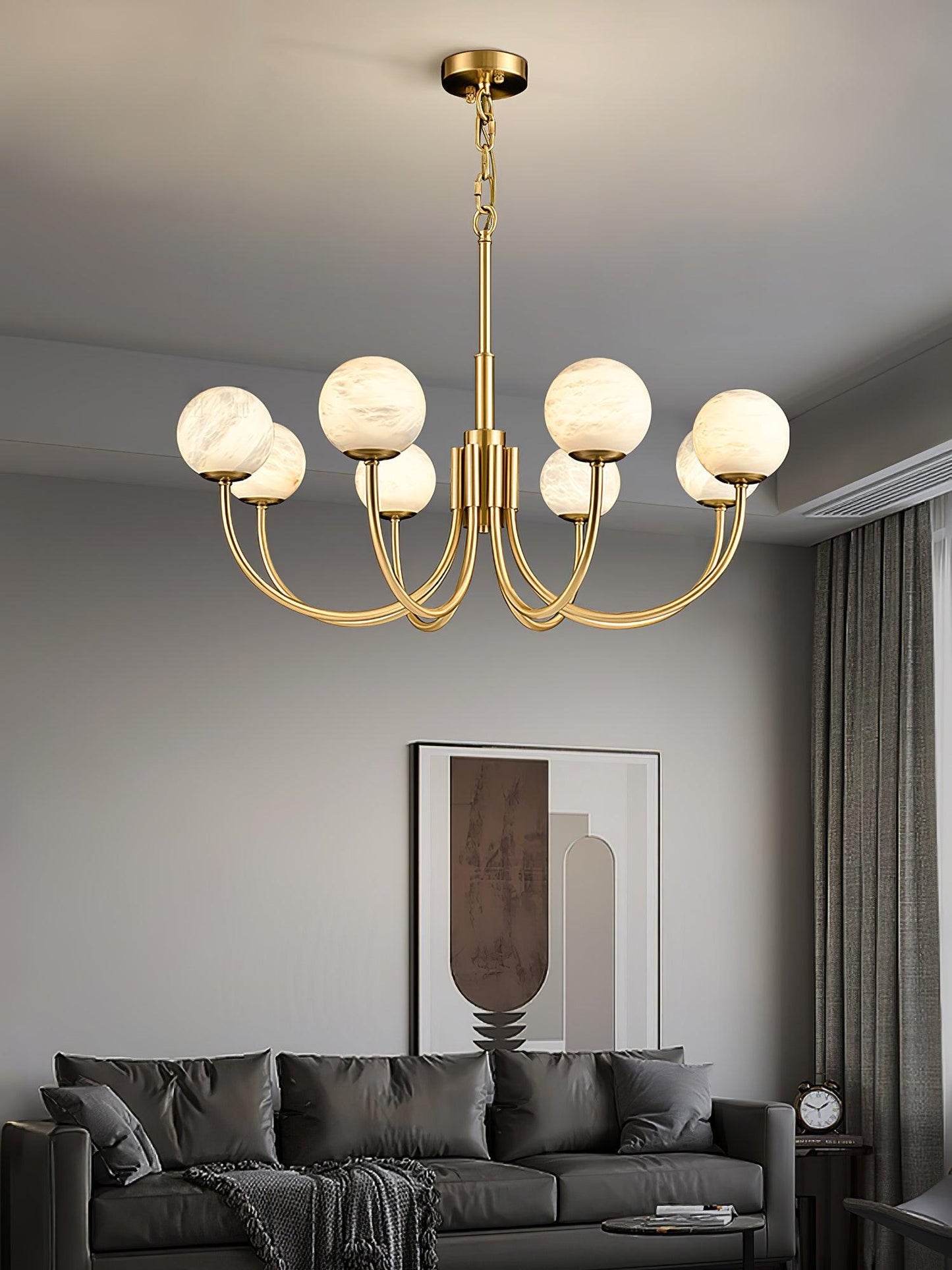 Aurelian Alabaster Globe Chandelier – Brass & White, 6‑10 Heads