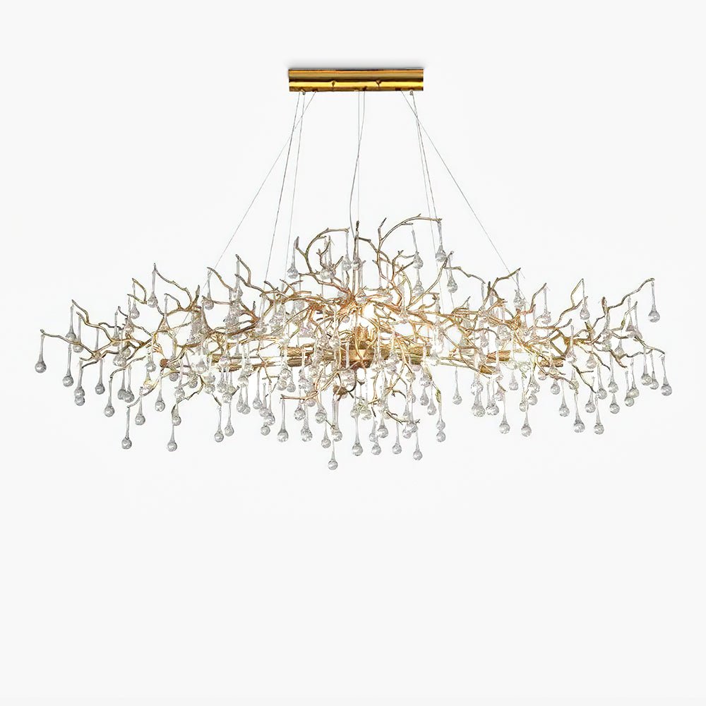 Bijou Brass & Clear Crystal Chandelier Handcrafted Branch Design