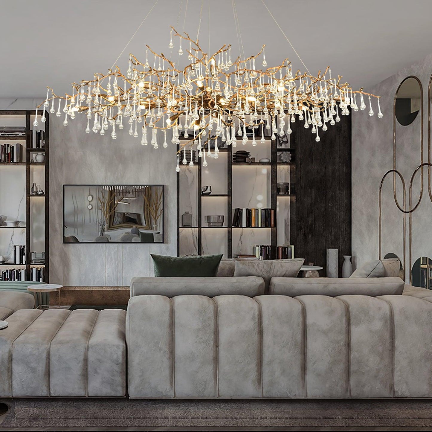 Bijou Brass & Clear Crystal Chandelier Handcrafted Branch Design
