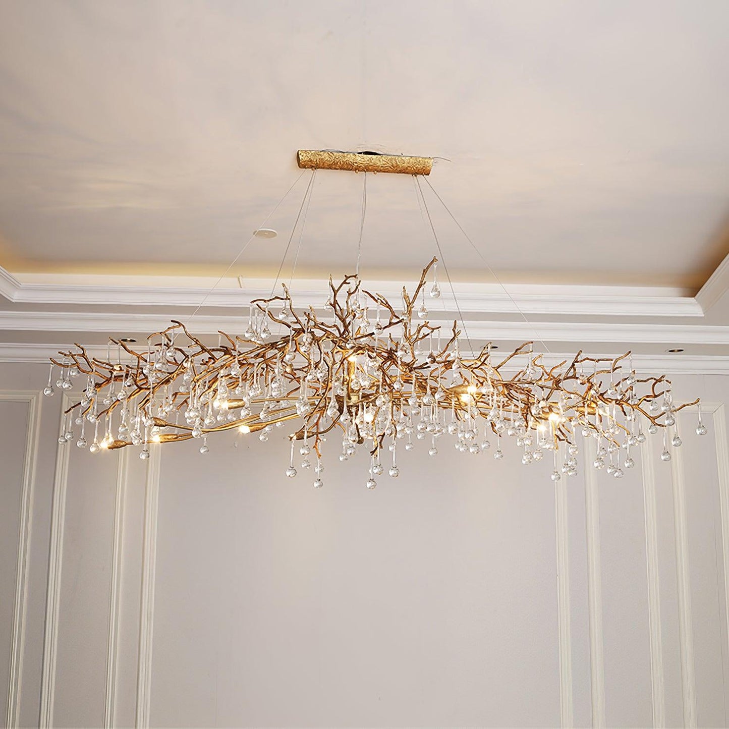 Bijou Brass & Clear Crystal Chandelier Handcrafted Branch Design