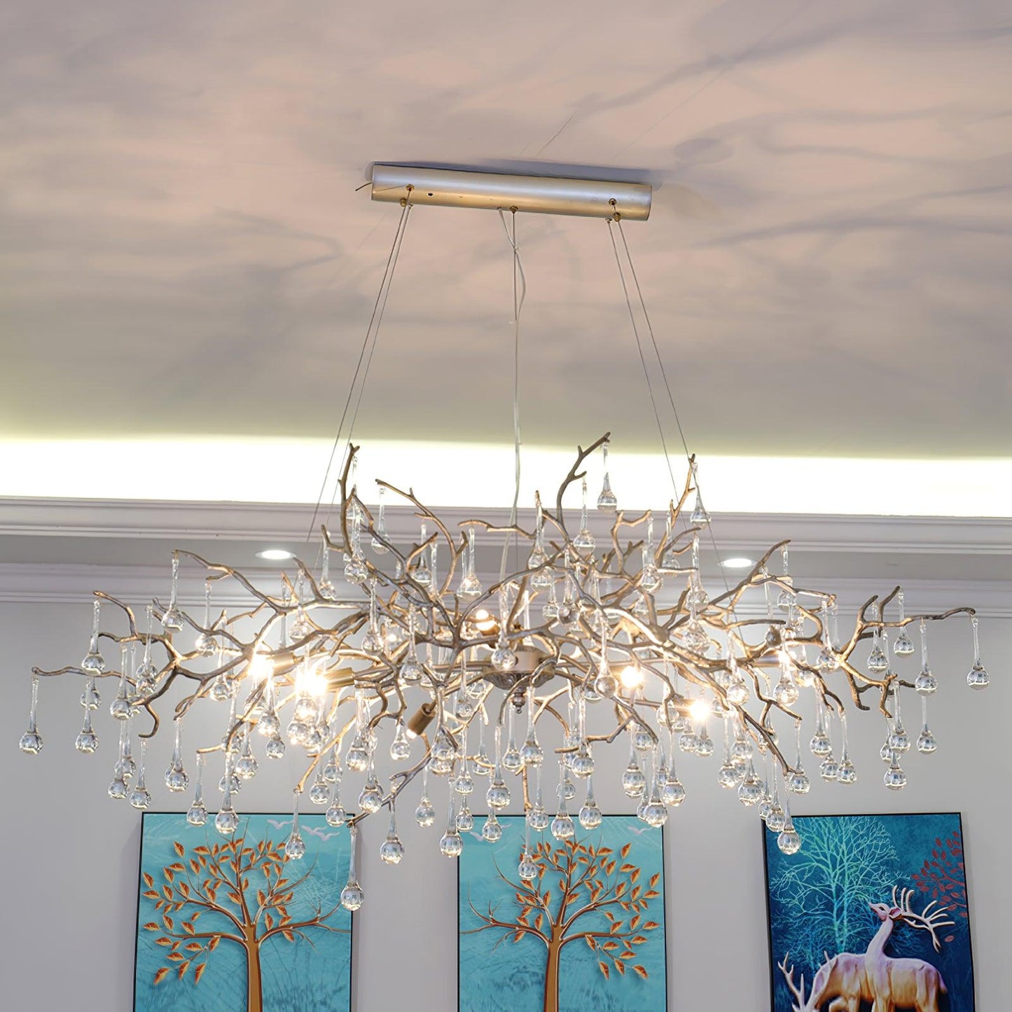 Bijou Brass & Clear Crystal Chandelier Handcrafted Branch Design