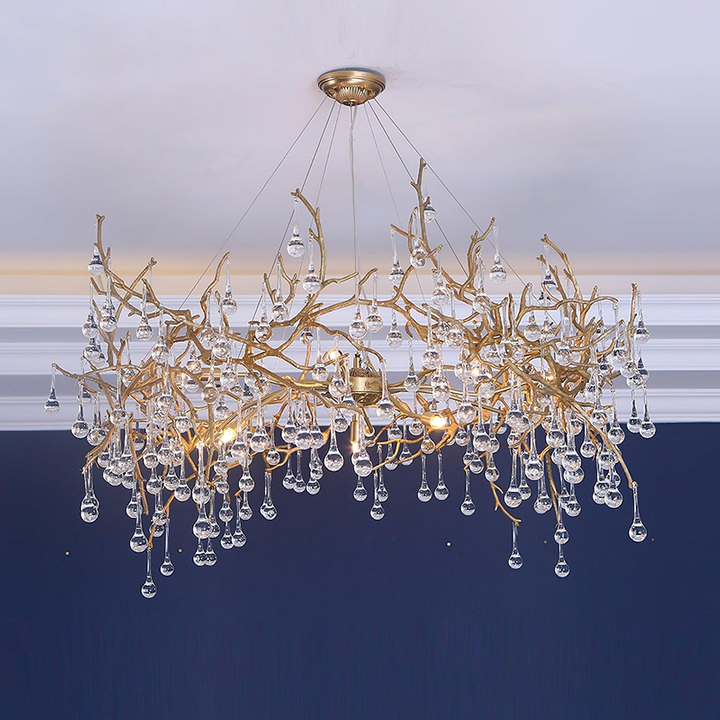 Bijou Brass & Clear Crystal Chandelier Handcrafted Branch Design