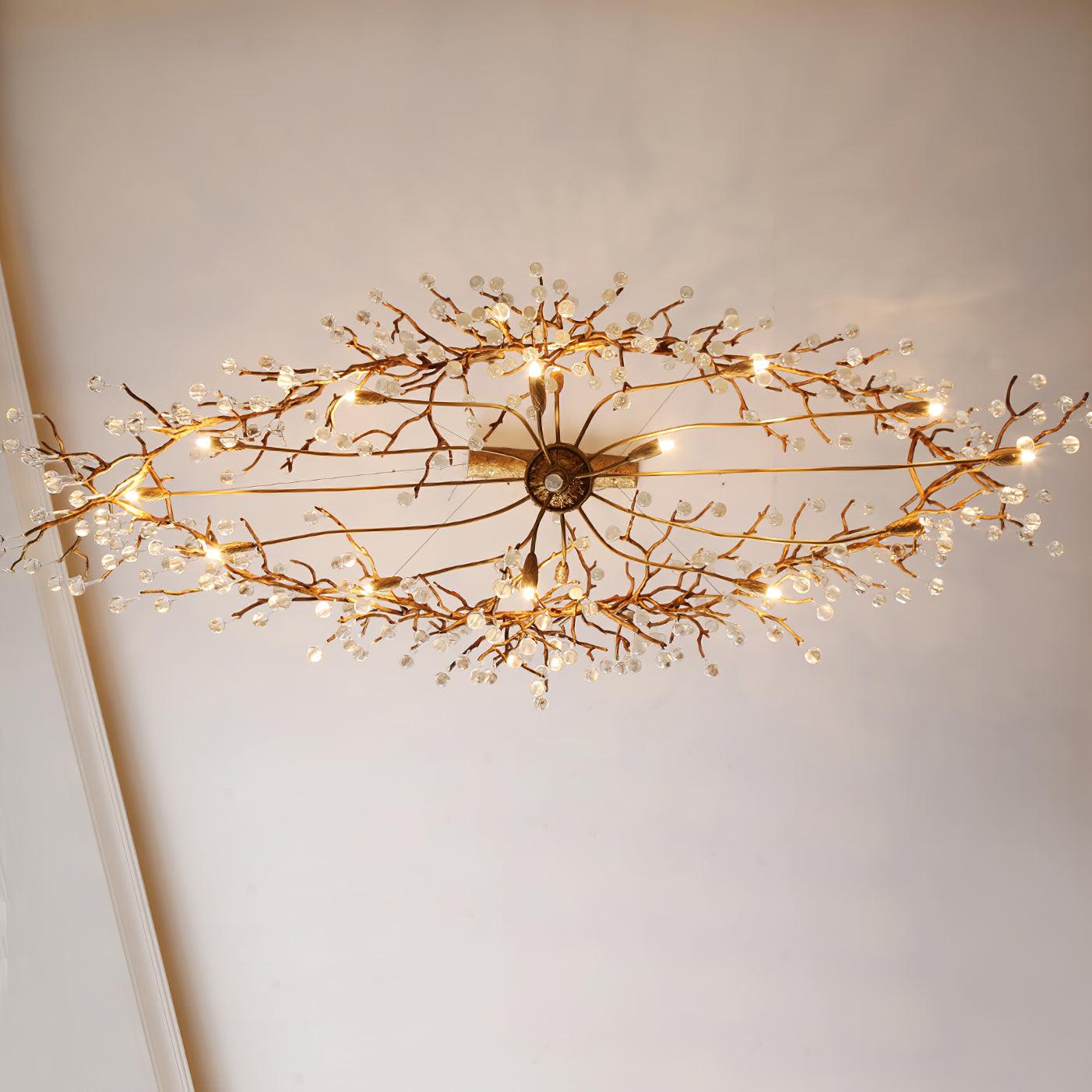Bijou Brass & Clear Crystal Chandelier Handcrafted Branch Design