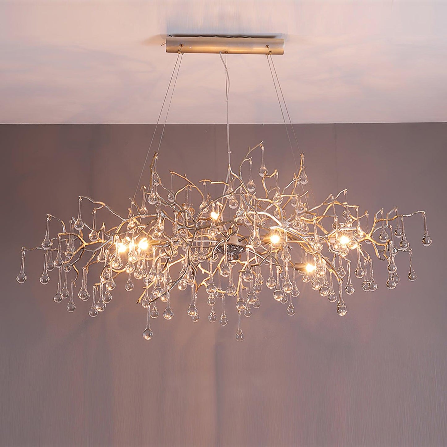 Bijou Brass & Clear Crystal Chandelier Handcrafted Branch Design