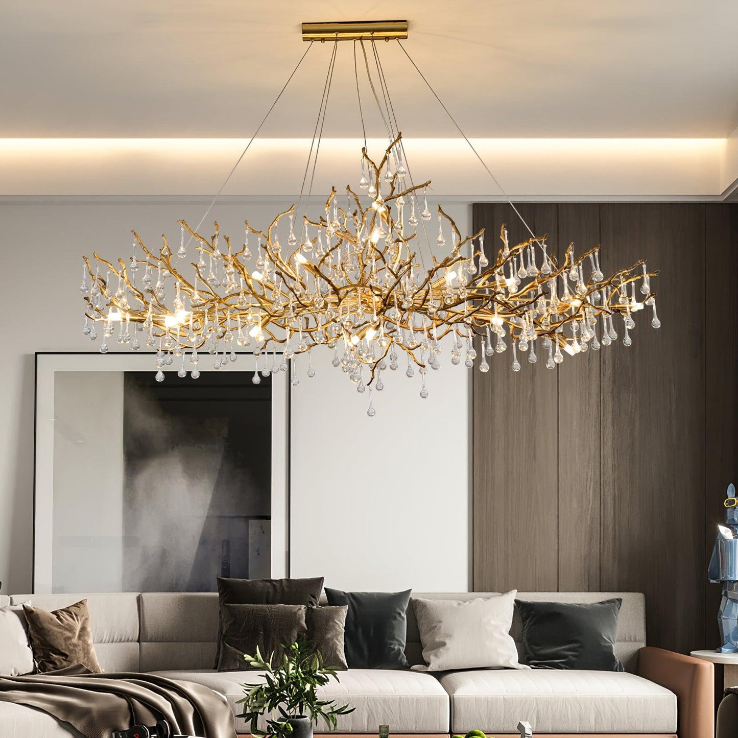 Bijou Brass & Clear Crystal Chandelier Handcrafted Branch Design