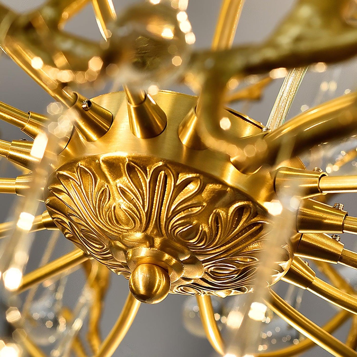 Bijou Brass & Clear Crystal Chandelier Handcrafted Branch Design
