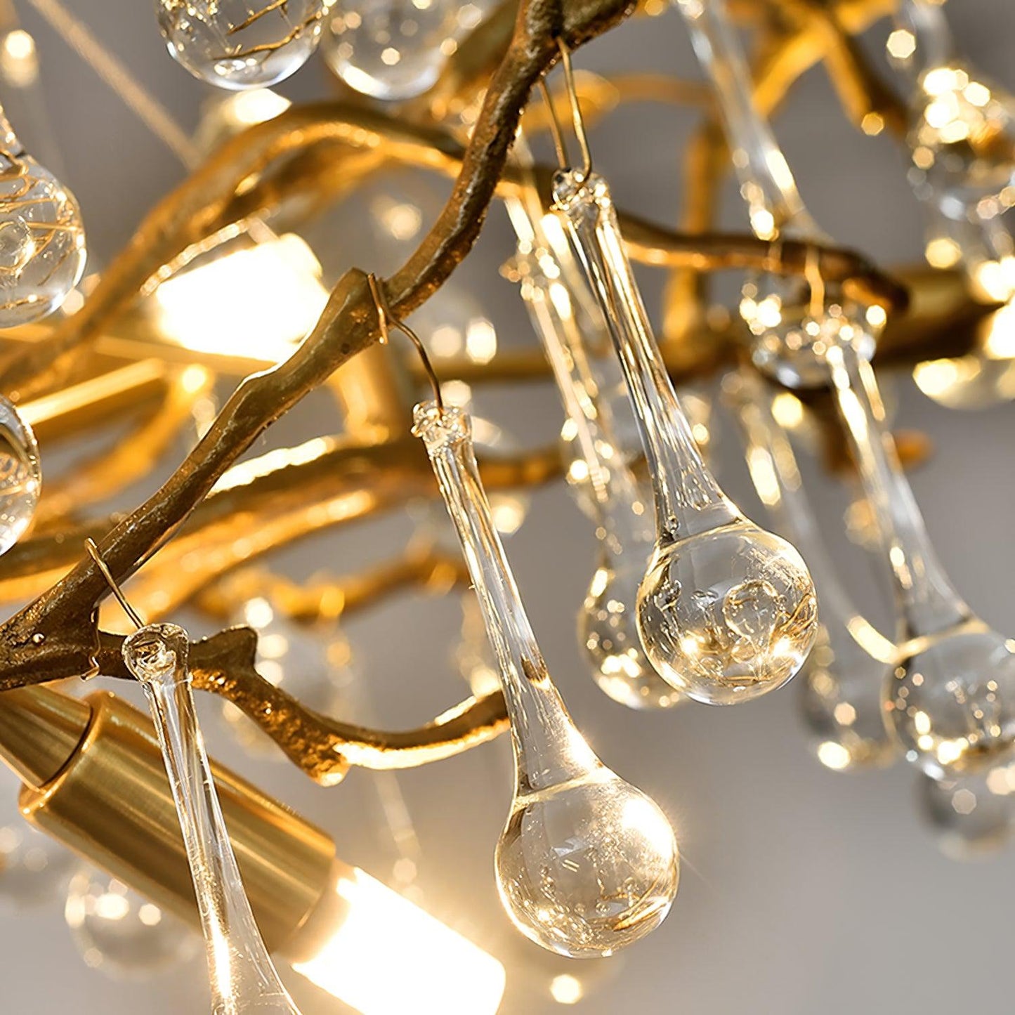 Bijou Brass & Clear Crystal Chandelier Handcrafted Branch Design