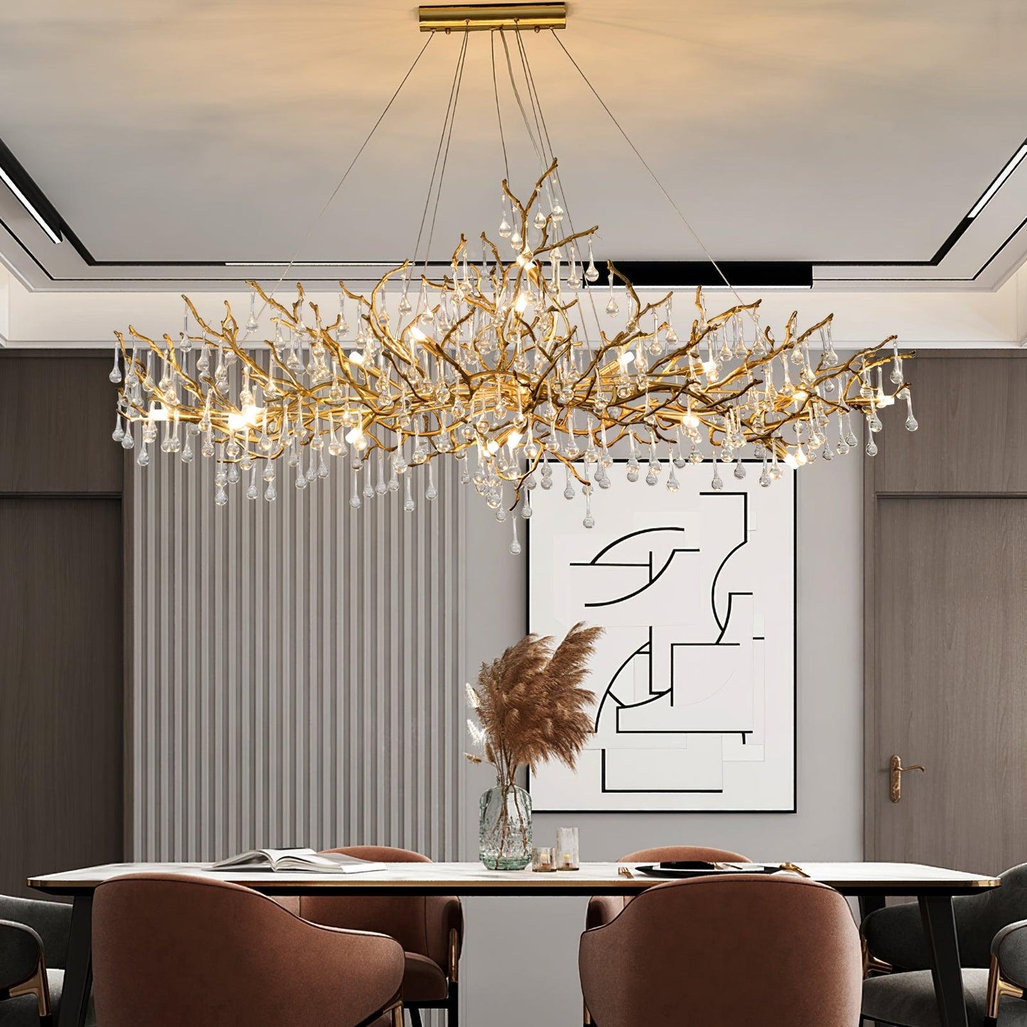 Bijou Brass & Clear Crystal Chandelier Handcrafted Branch Design