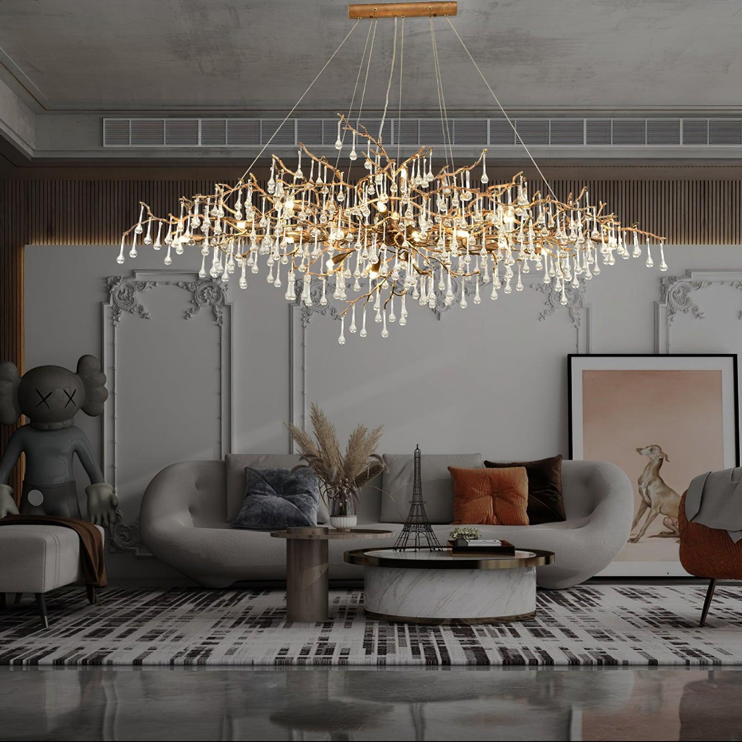 Bijou Brass & Clear Crystal Chandelier Handcrafted Branch Design