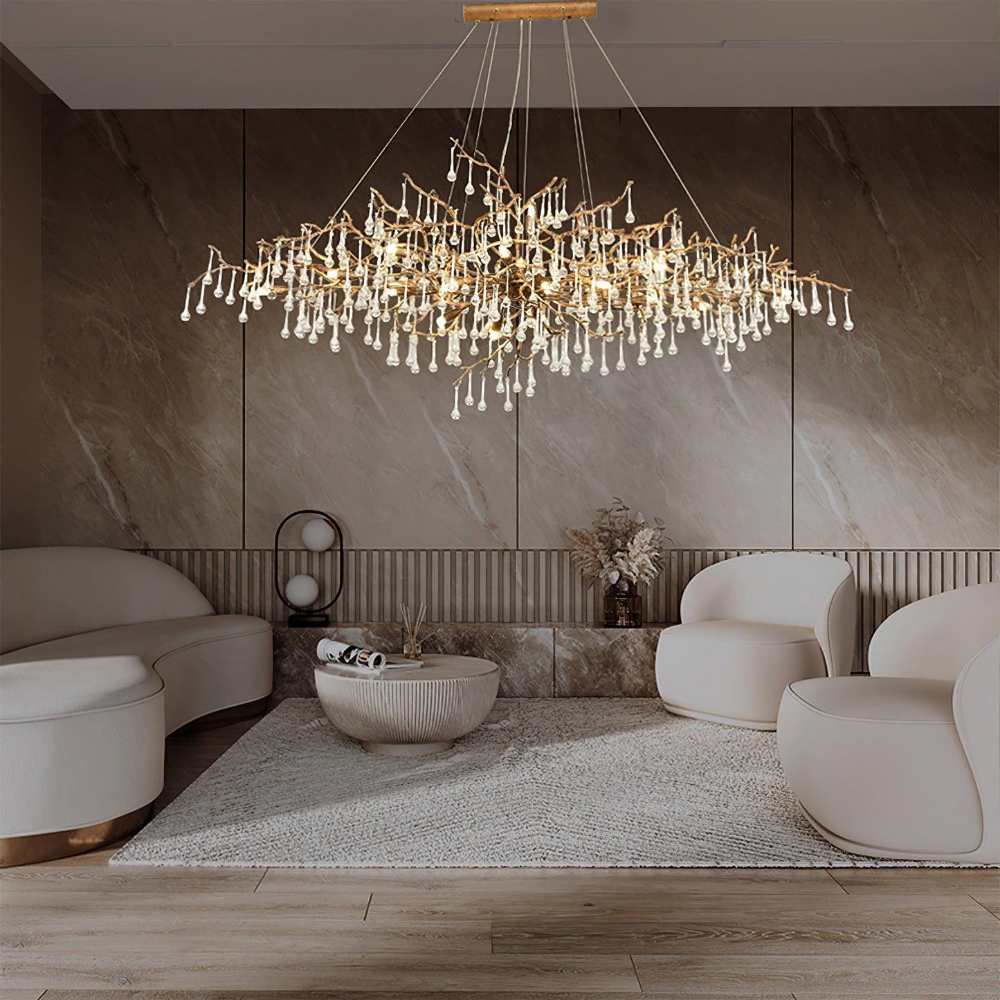 Bijou Brass & Clear Crystal Chandelier Handcrafted Branch Design