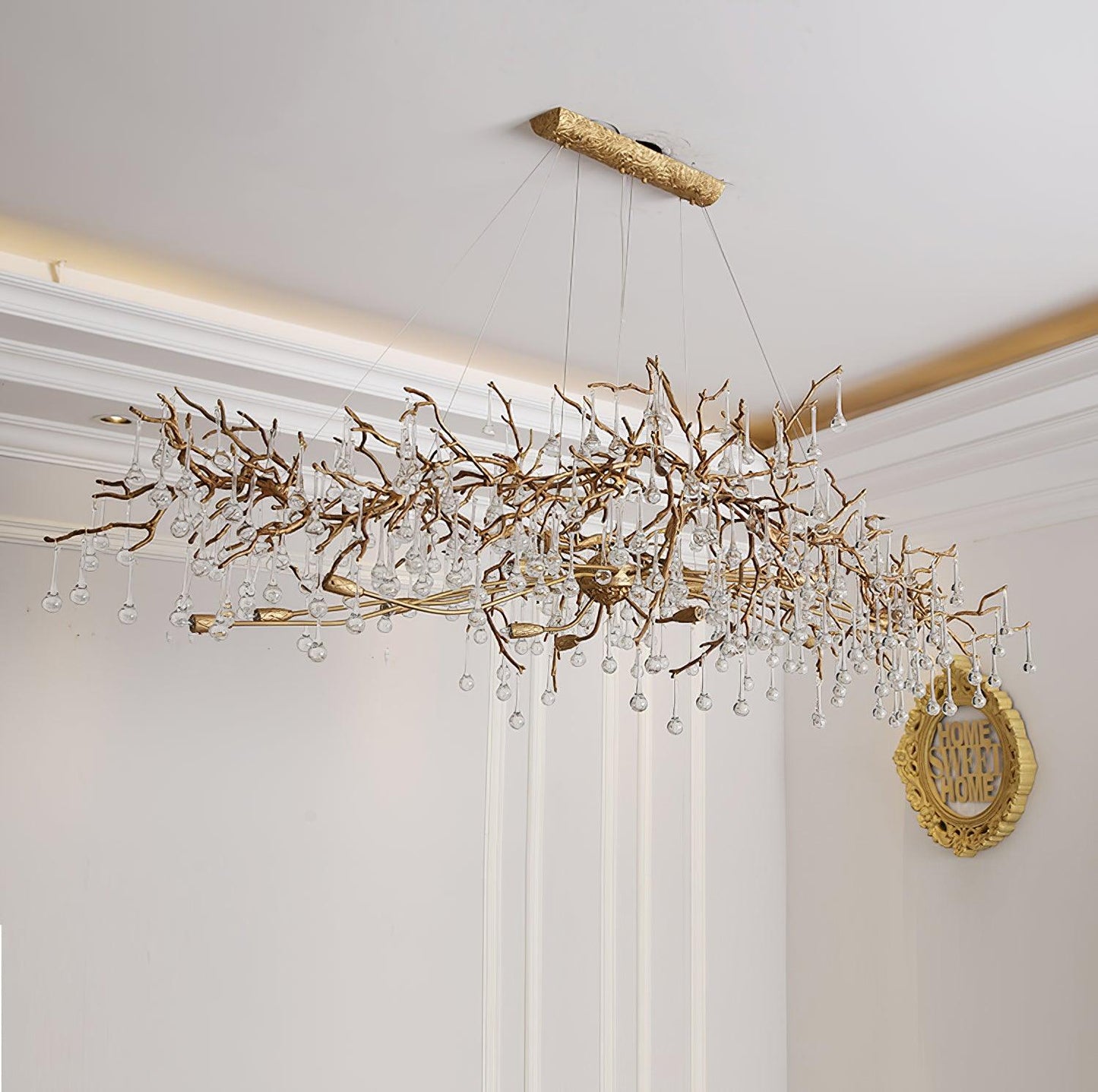 Bijou Brass & Clear Crystal Chandelier Handcrafted Branch Design