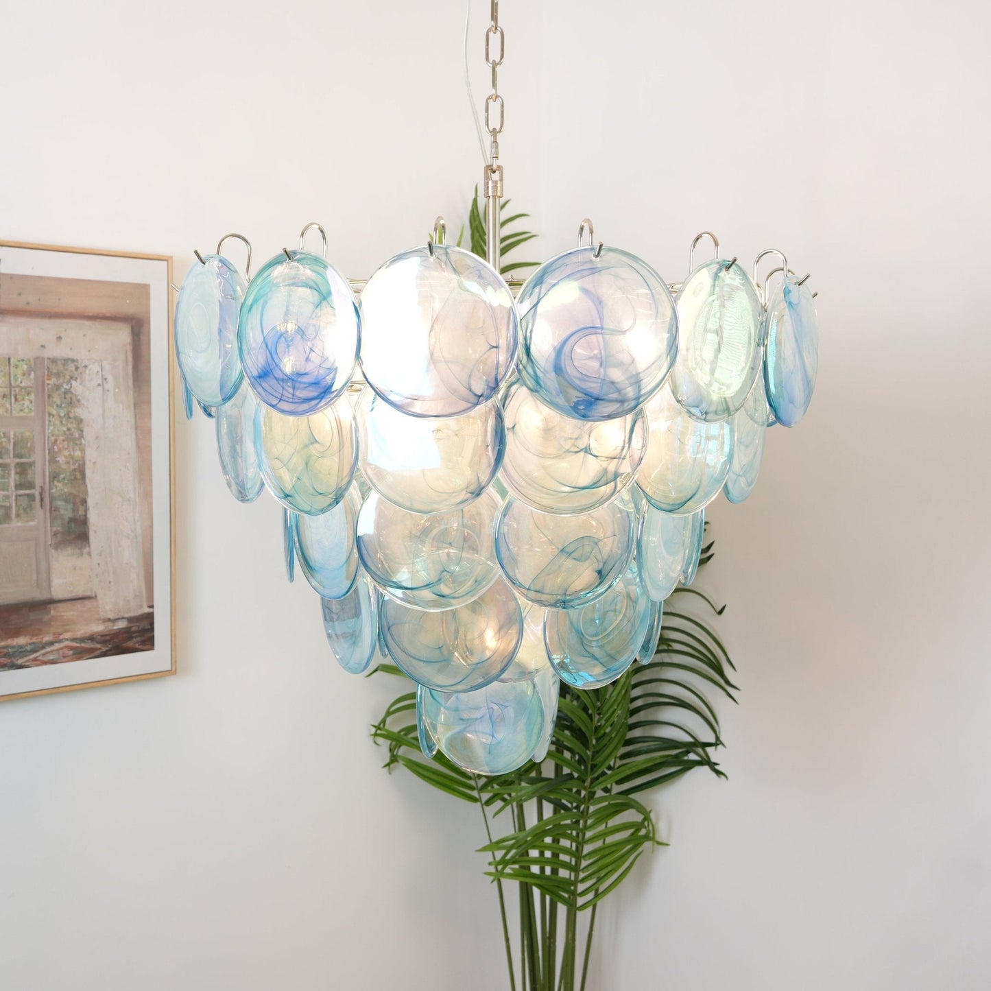 Blue Murano Disc Chandelier - YIOSI