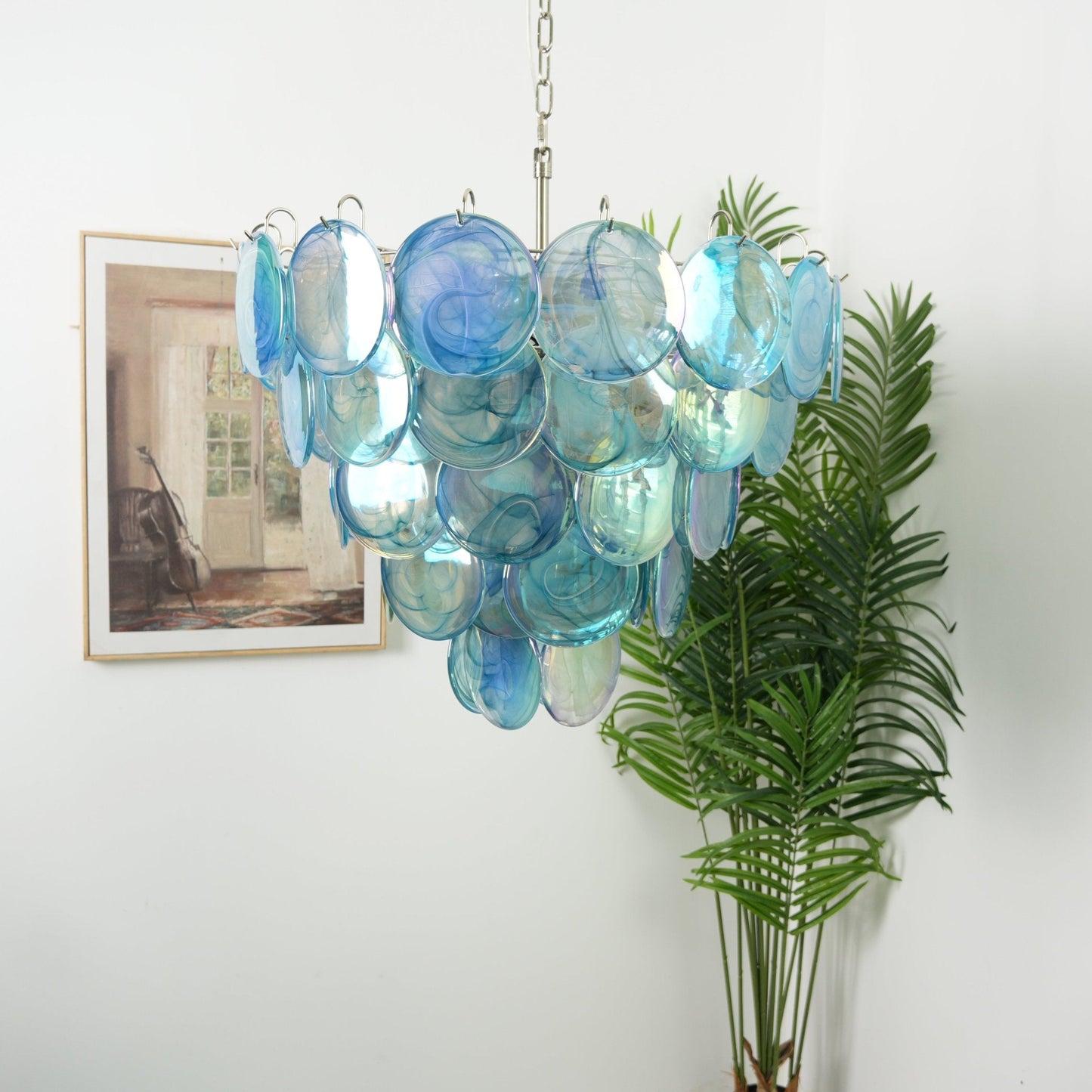 Blue Murano Disc Chandelier - YIOSI