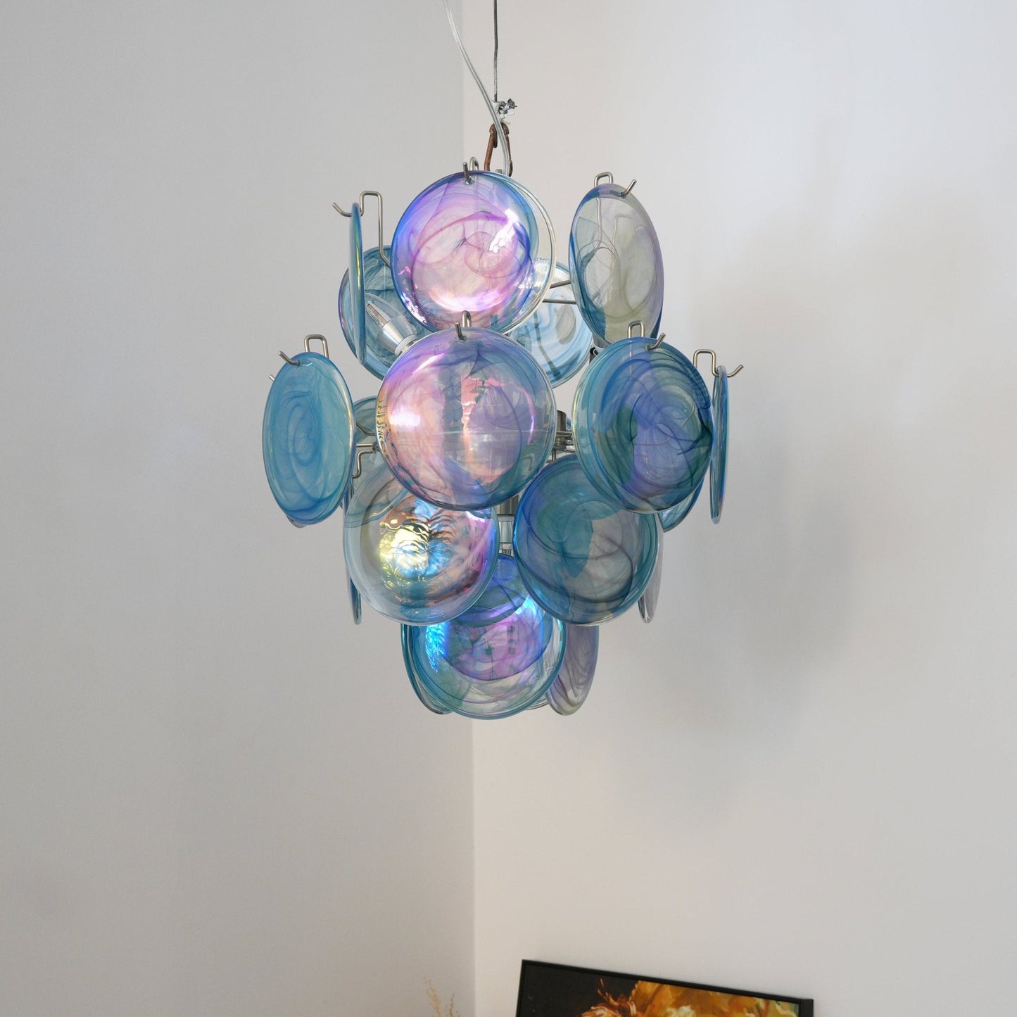 Blue Murano Disc Glass Chandelier - YIOSI