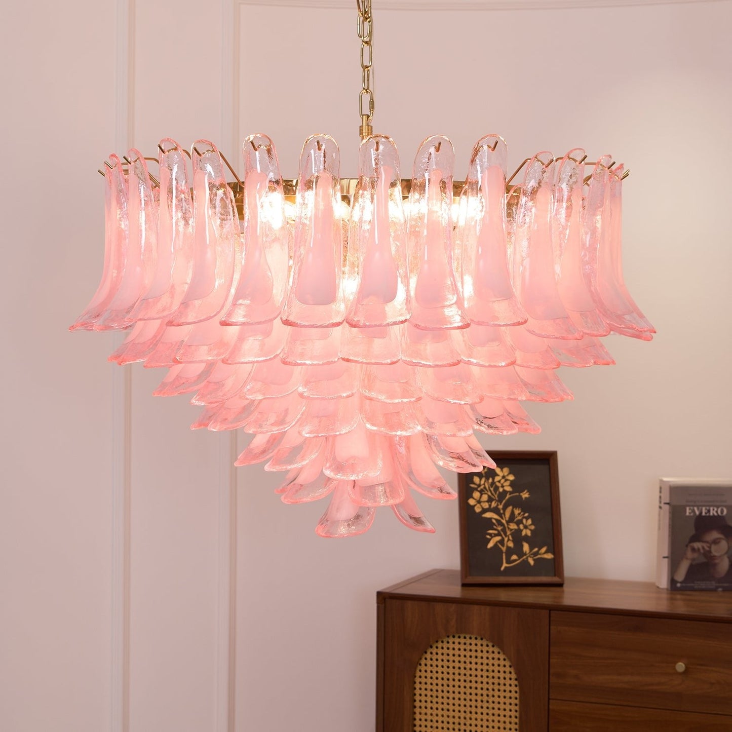 Blush Pink Glass Murano Chandelier - YIOSI