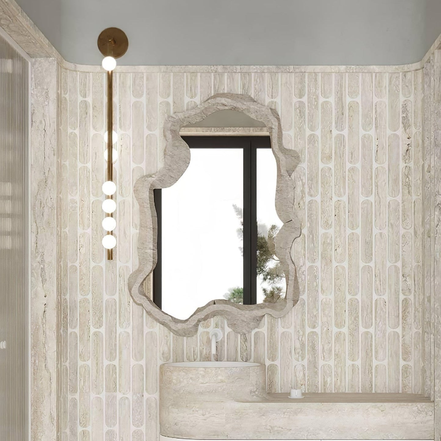 Brass Glass Tube Wall Lamp – Vintage Brass & White Finish