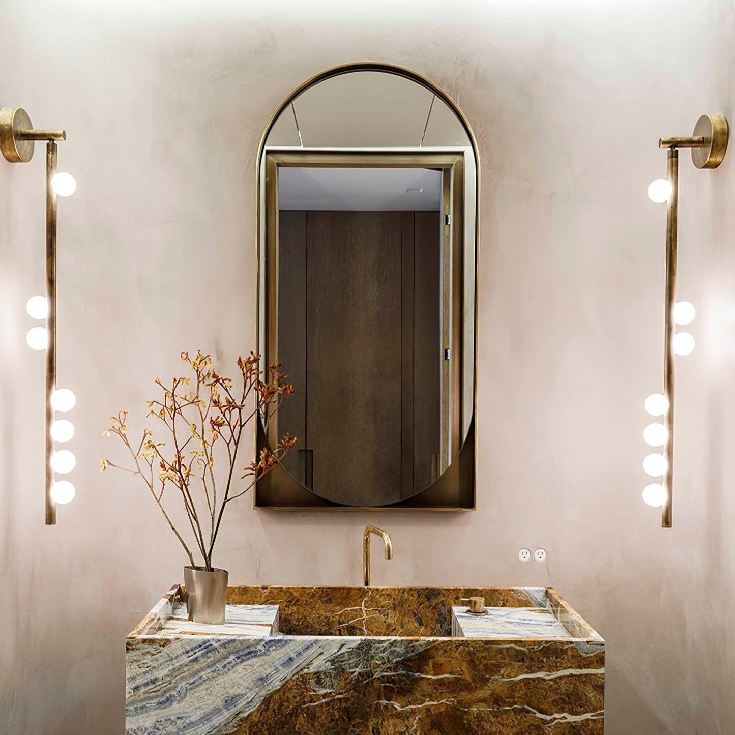 Brass Glass Tube Wall Lamp – Vintage Brass & White Finish
