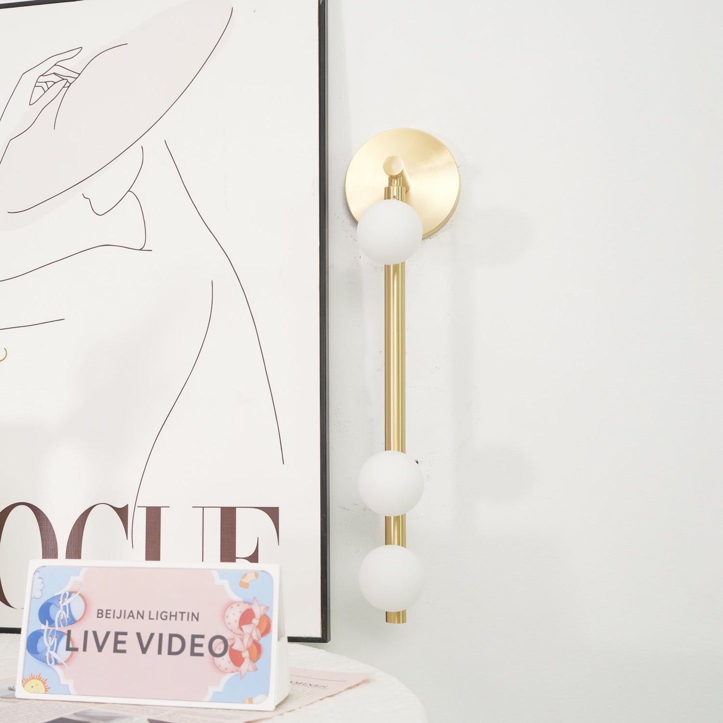 Brass Glass Tube Wall Lamp – Vintage Brass & White Finish