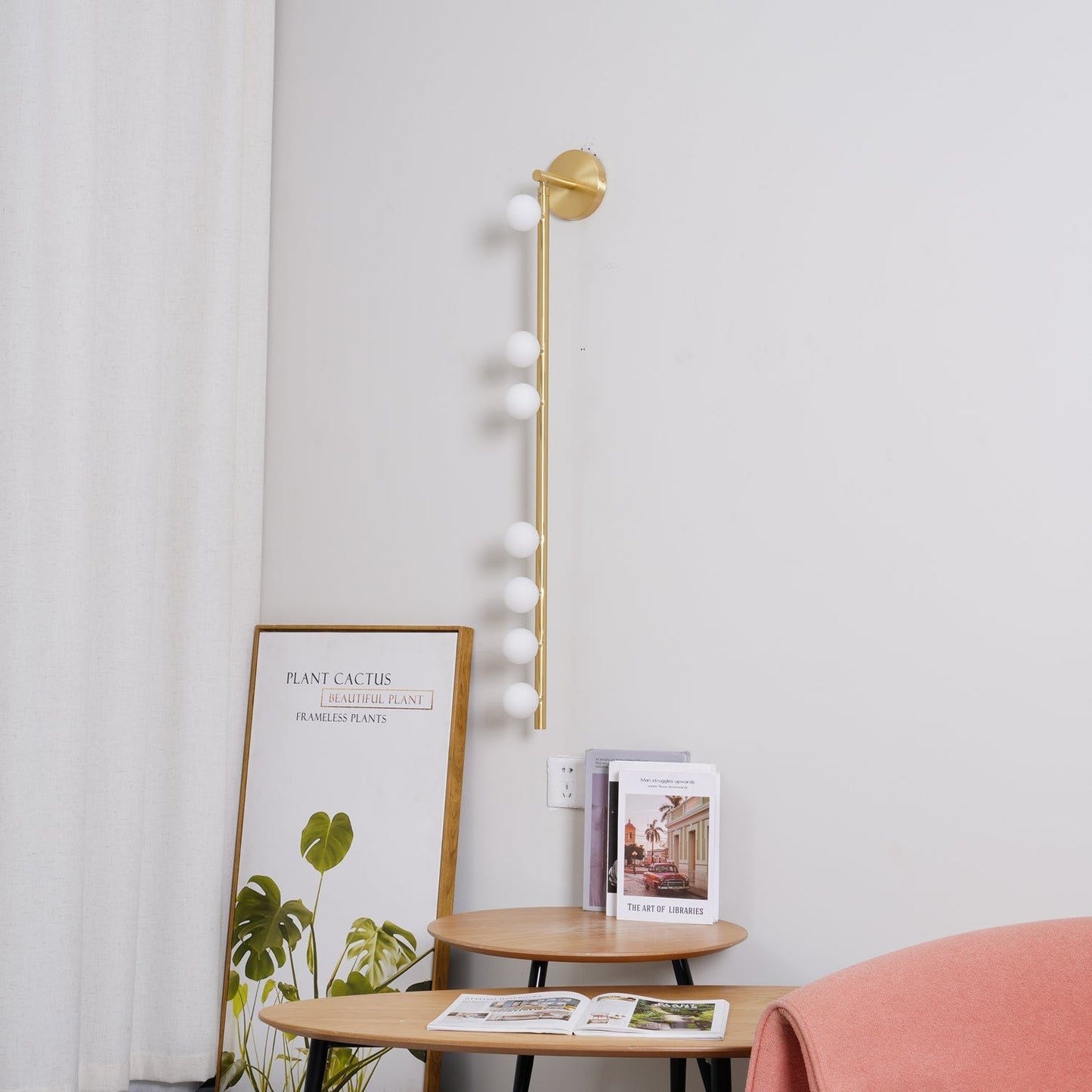Brass Glass Tube Wall Lamp – Vintage Brass & White Finish