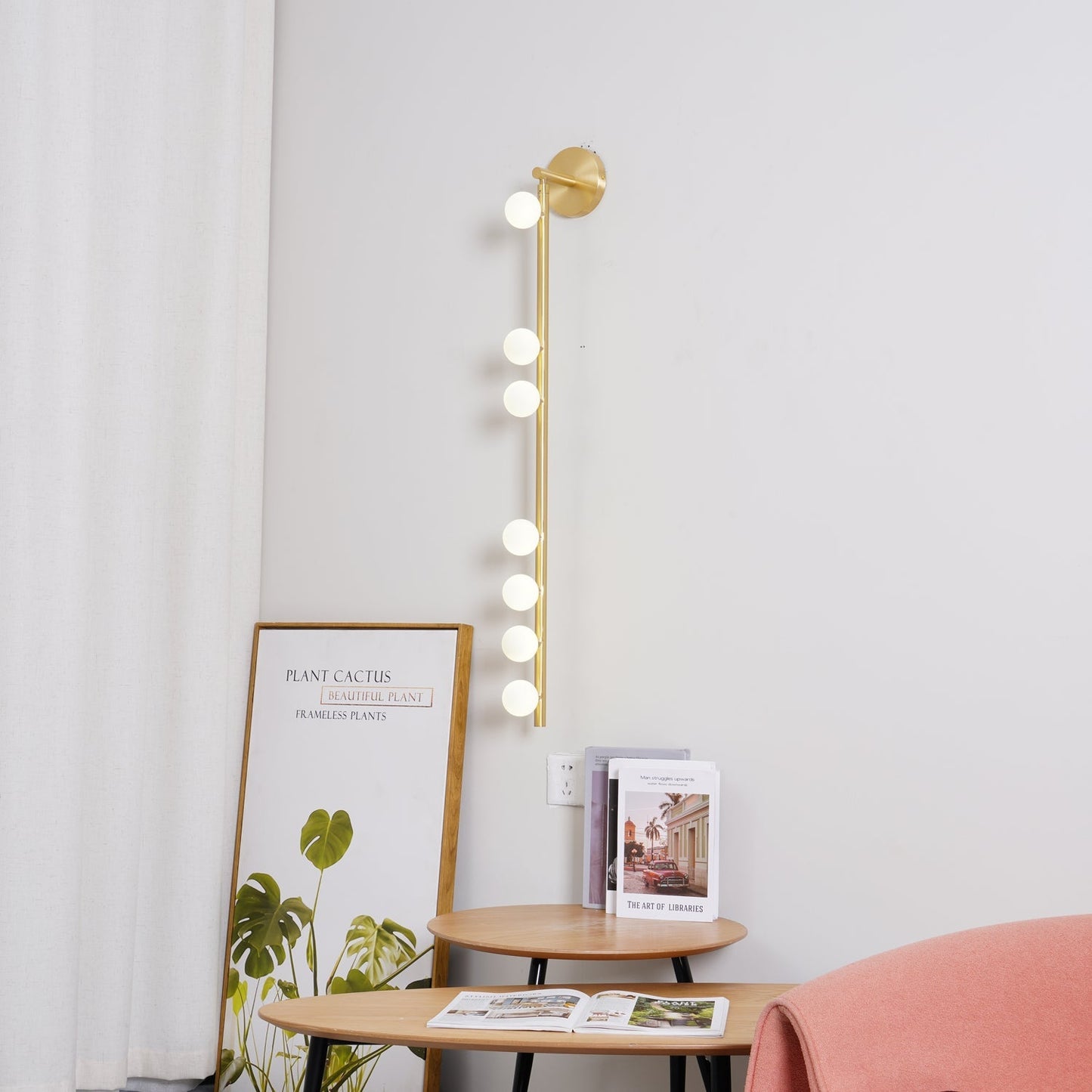 Brass Glass Tube Wall Lamp – Vintage Brass & White Finish