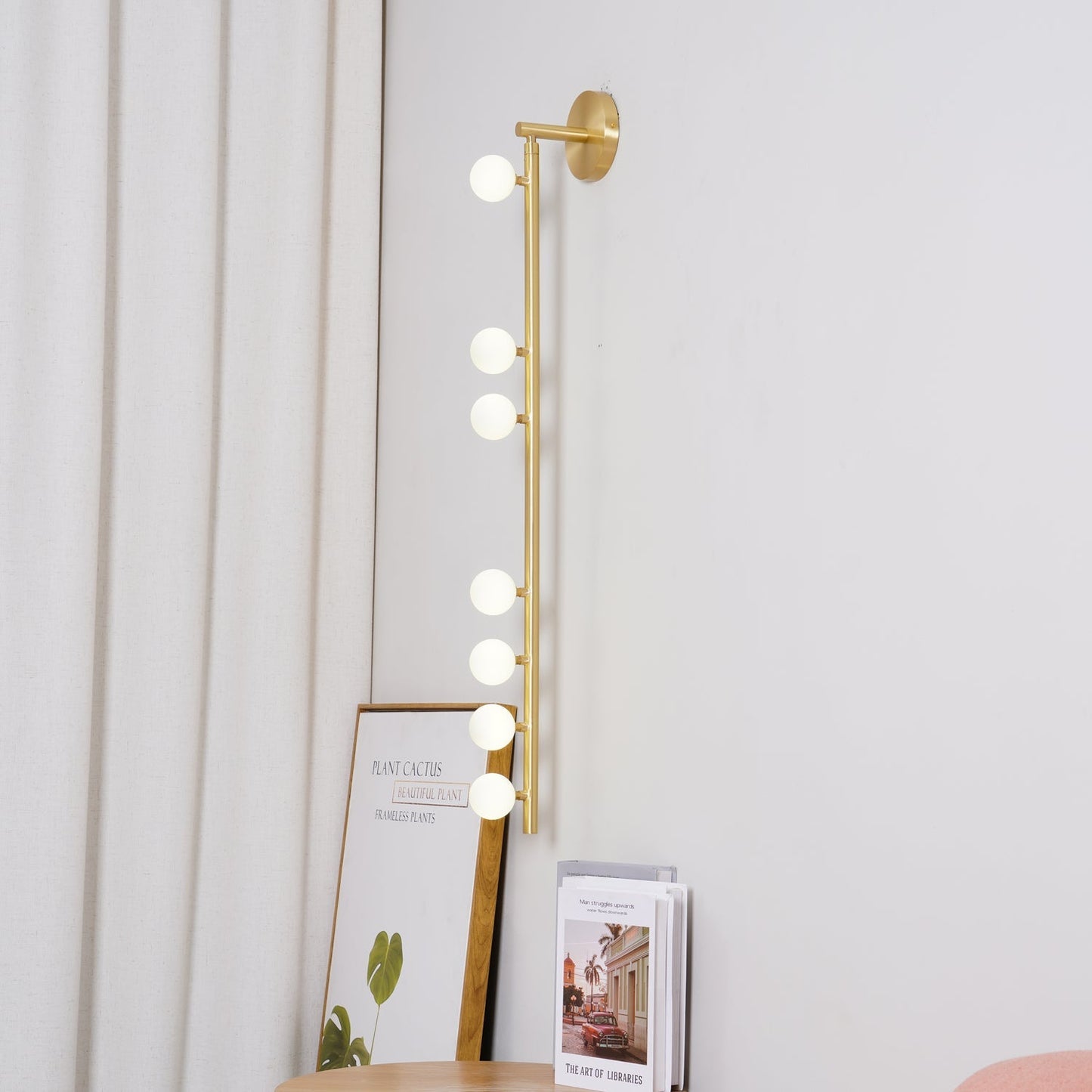 Brass Glass Tube Wall Lamp – Vintage Brass & White Finish