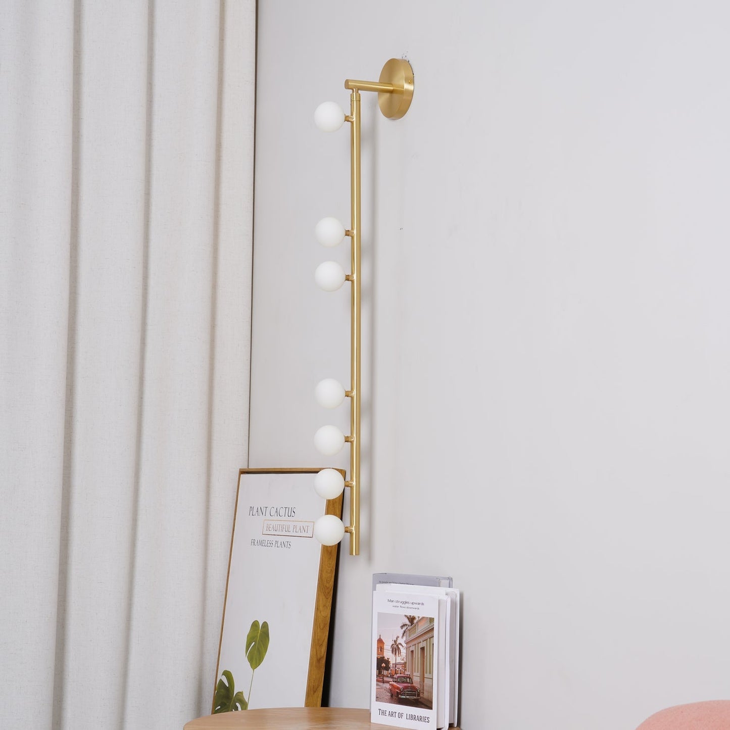 Brass Glass Tube Wall Lamp – Vintage Brass & White Finish