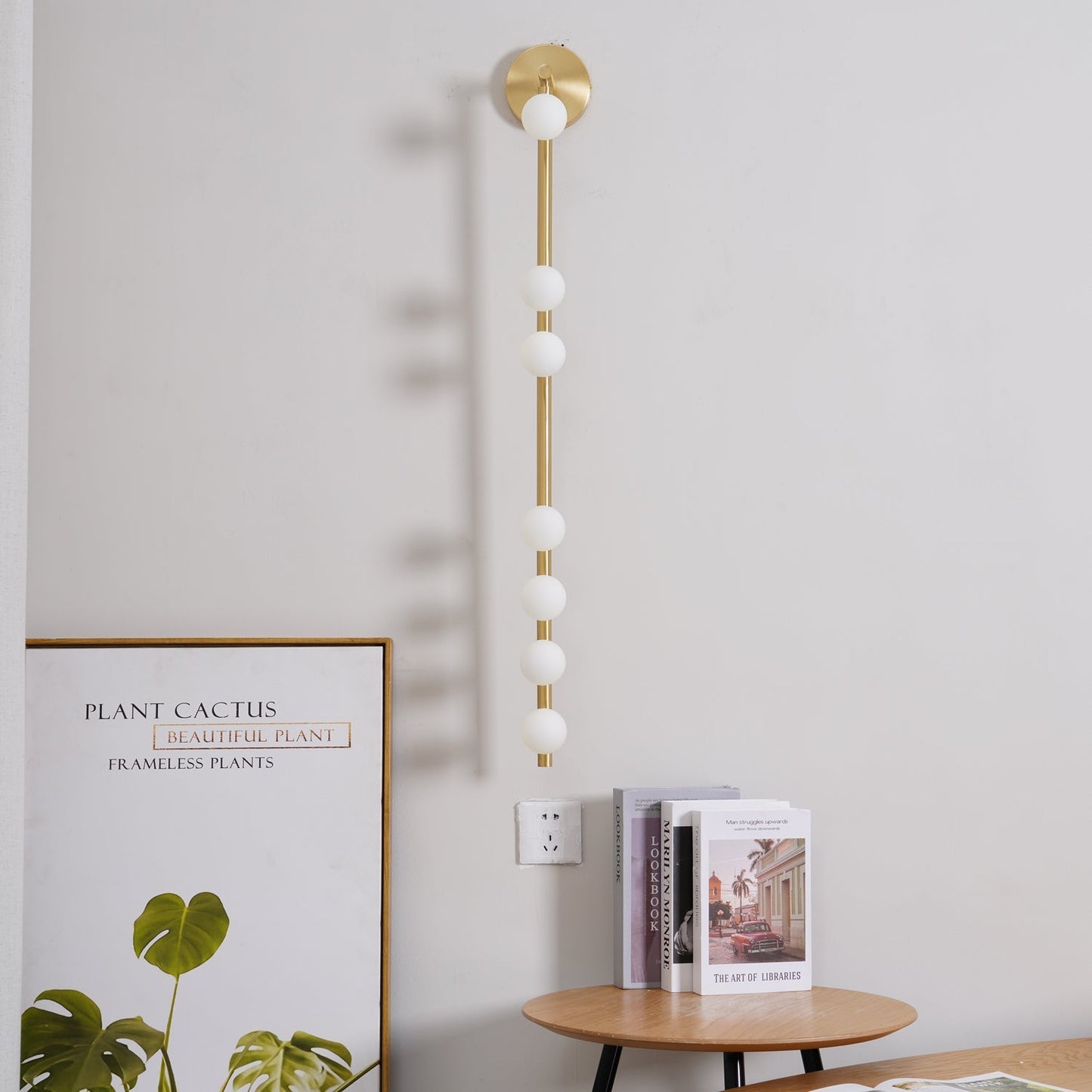 Brass Glass Tube Wall Lamp – Vintage Brass & White Finish