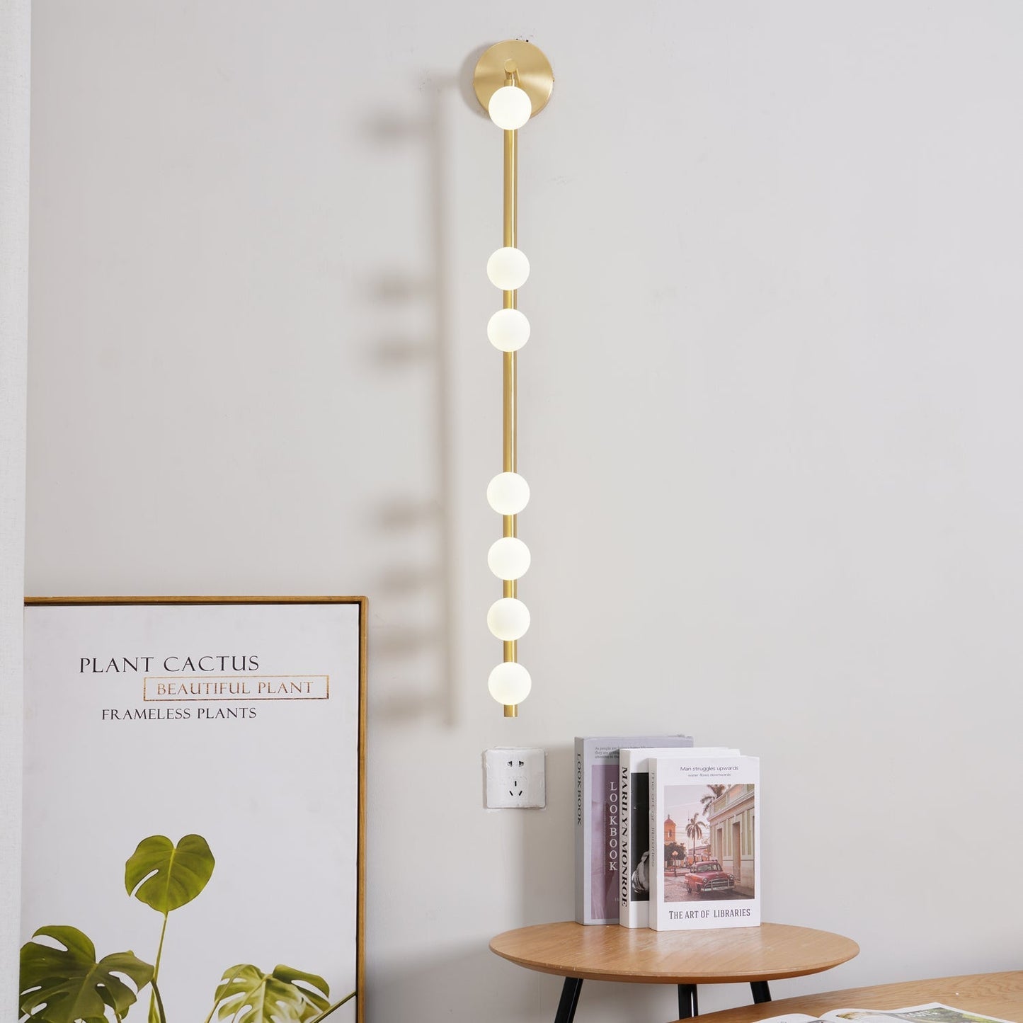 Brass Glass Tube Wall Lamp – Vintage Brass & White Finish
