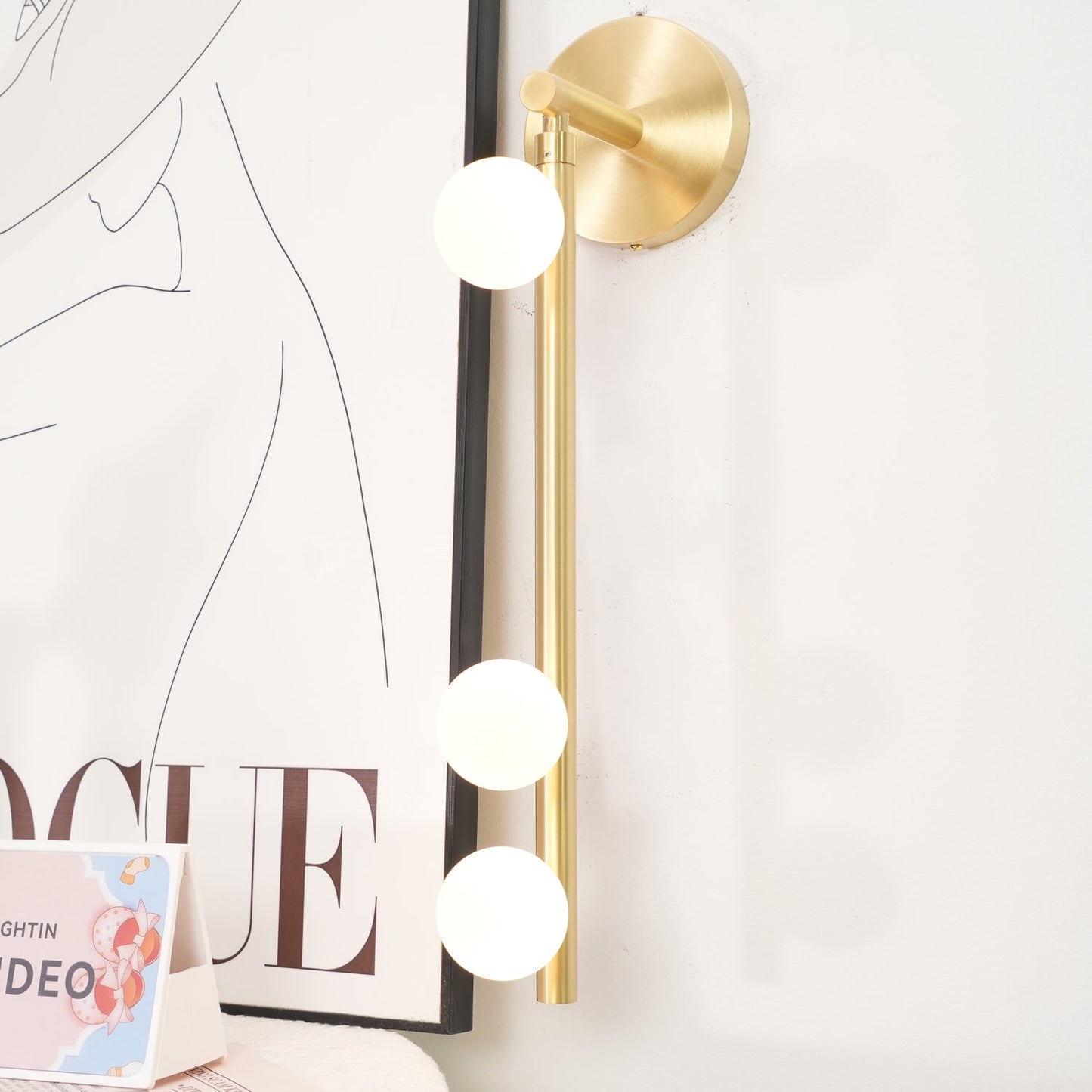 Brass Glass Tube Wall Lamp – Vintage Brass & White Finish