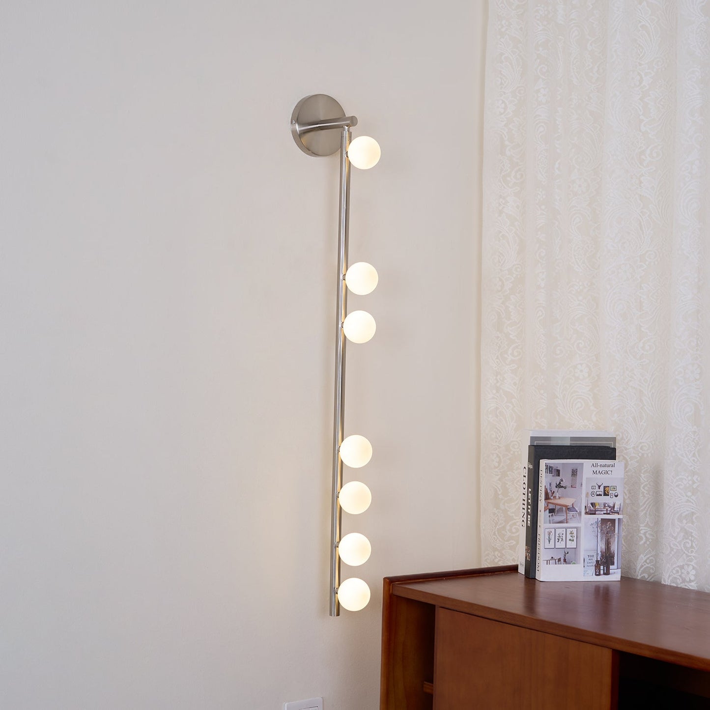 Brass Glass Tube Wall Lamp – Vintage Brass & White Finish