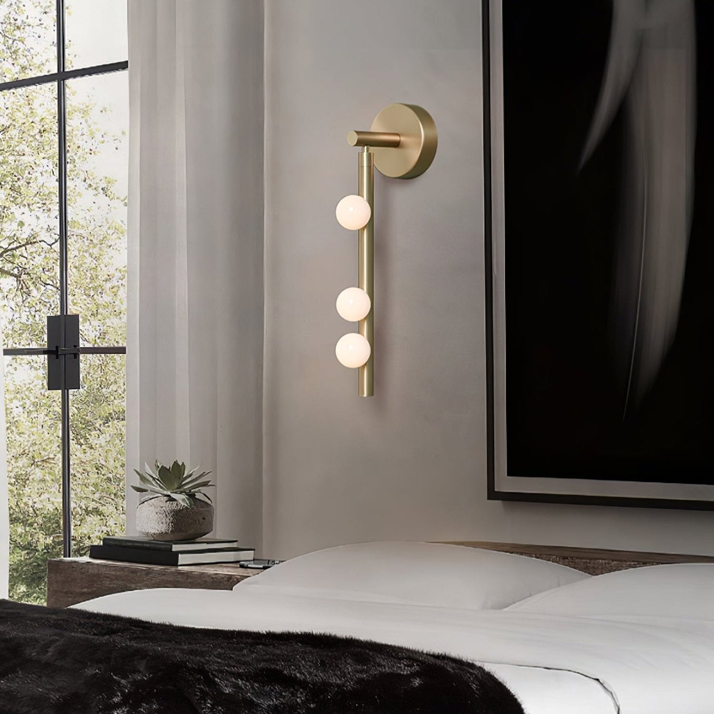 Brass Glass Tube Wall Lamp – Vintage Brass & White Finish