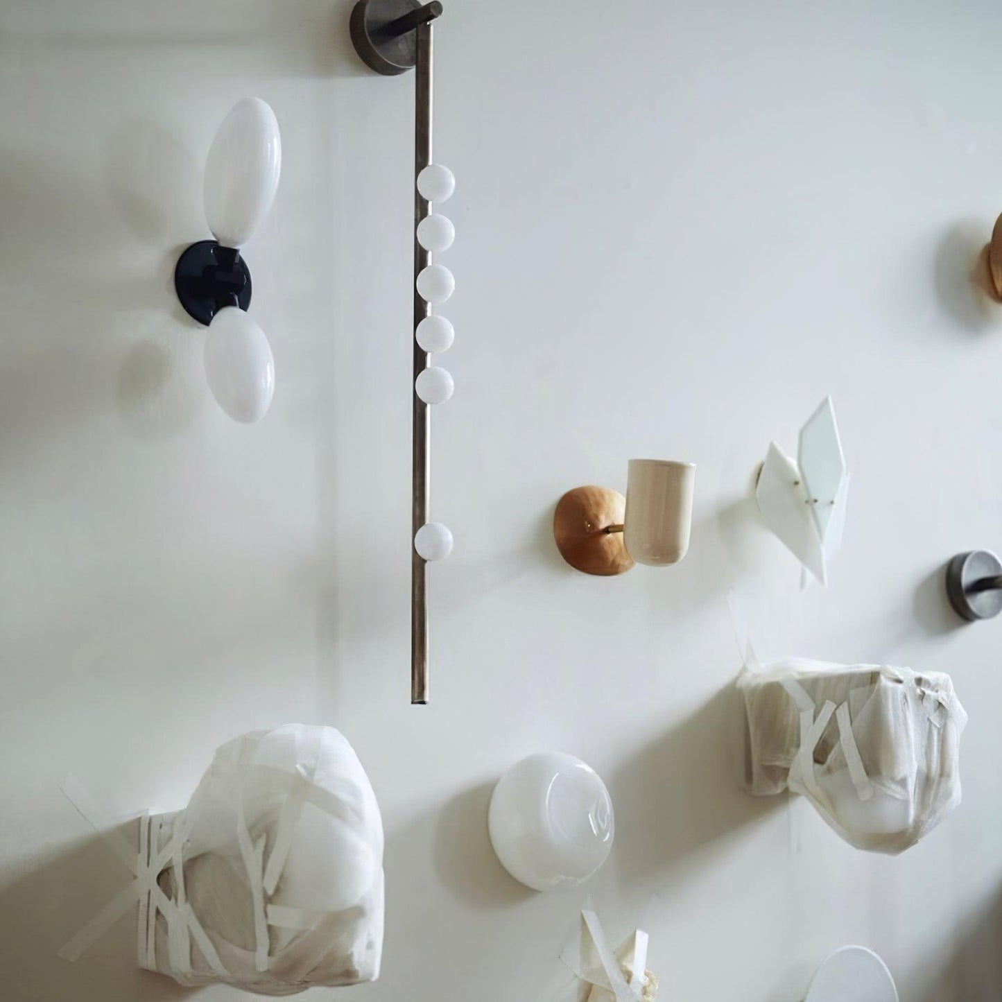 Brass Glass Tube Wall Lamp – Vintage Brass & White Finish
